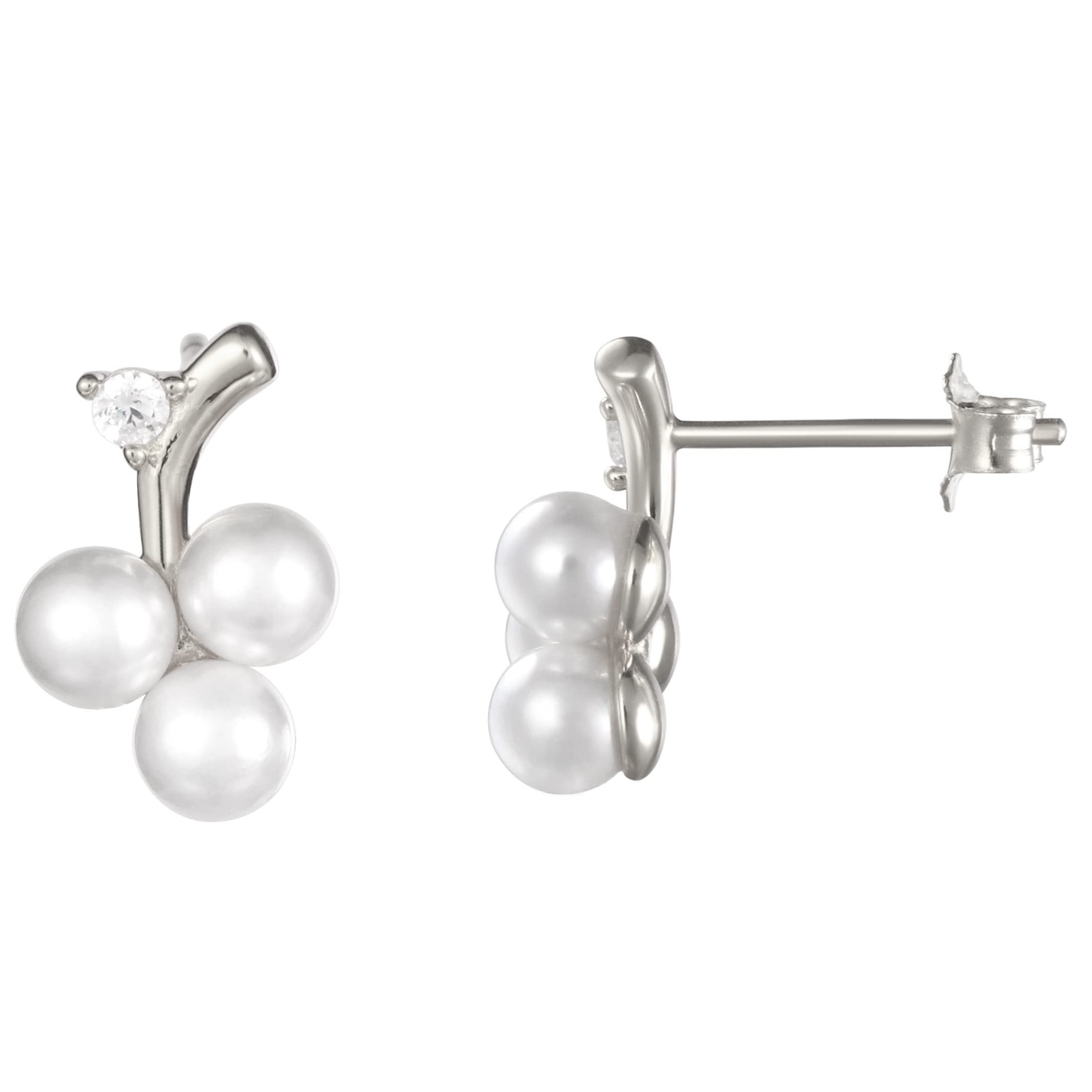 925 Sterling Silver Mini Cherry Grape Pearl Earrings for Women & Girls - Perfect for Parties, Weddings & Everyday Elegance