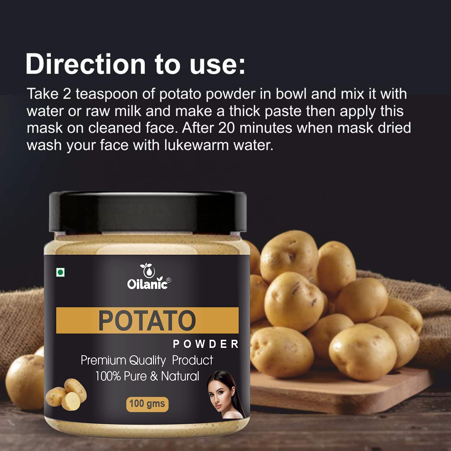 Oilanic 100% Pure Natural Potato Powder for Skin & Hair Care - 2 Jars (200g Each) | Brightening Face Mask & Hair Growth Treatment | DIY Beauty Recipes & Organic Skincare Solutions