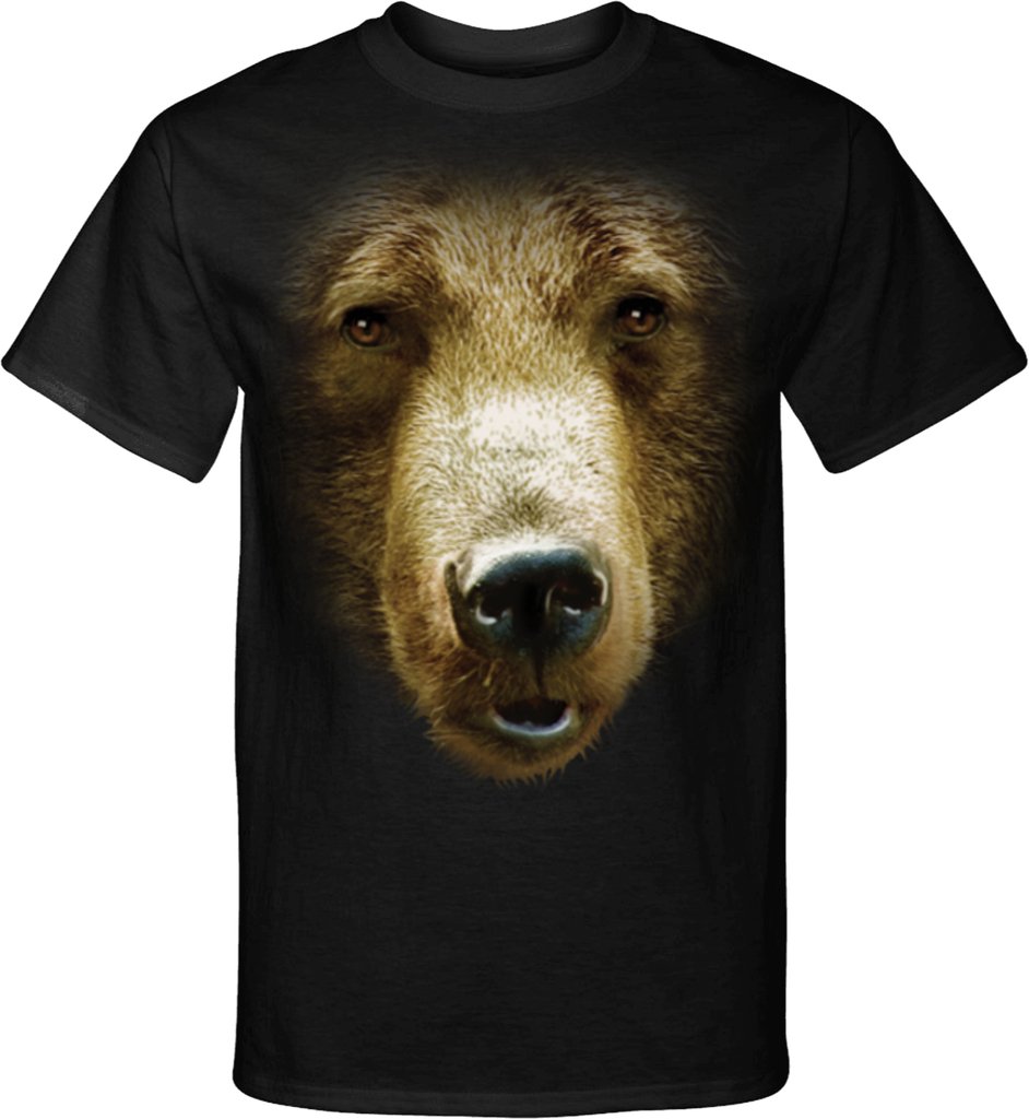 Men's Grizzly Bear Graphic T-Shirt - Big Face Design, Comfortable Cotton Tee for Casual Wear, Outdoor Adventures & Street Style