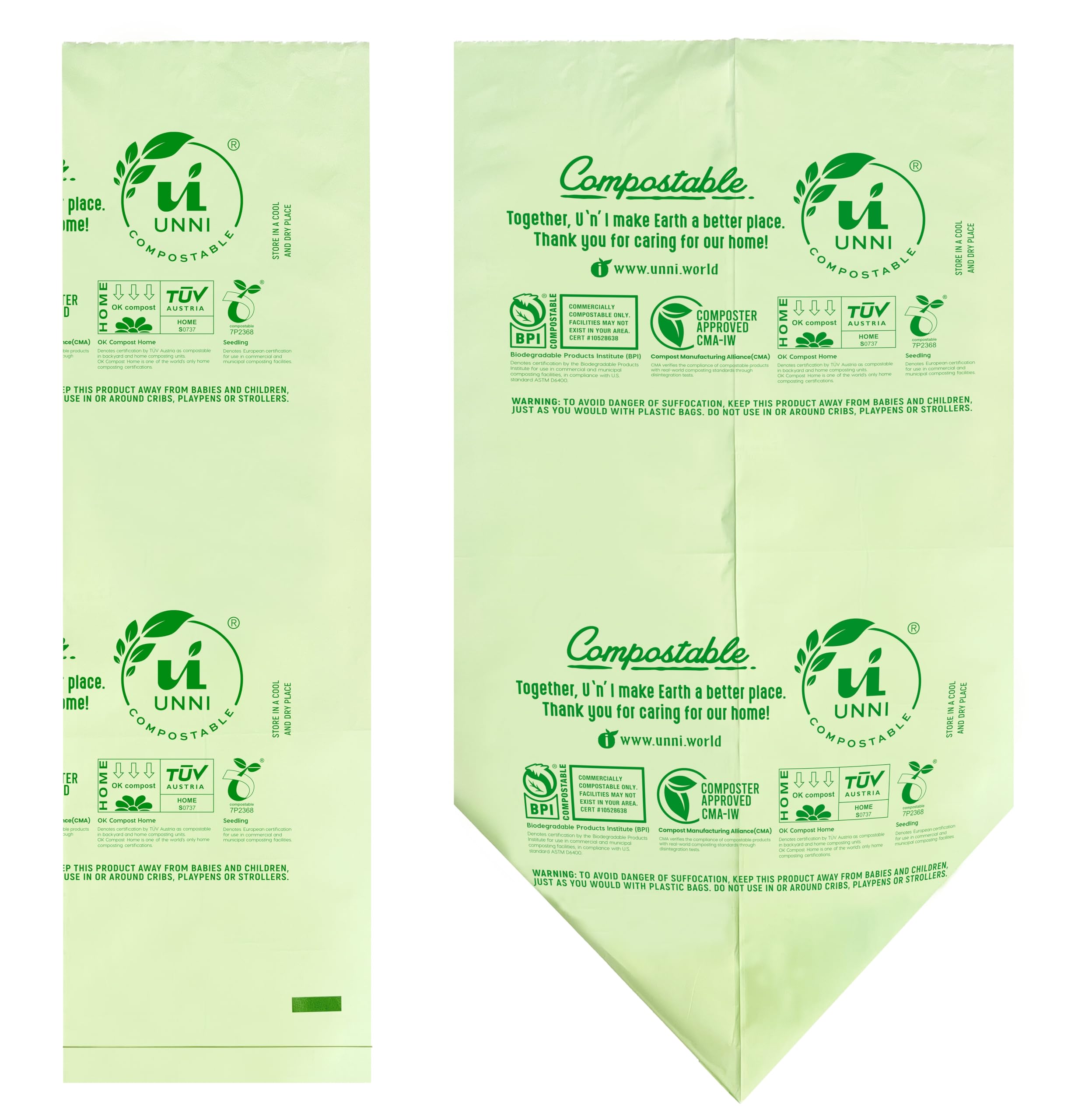 UNNI Compostable Lawn & Leaf Bags - 20 Pack, 30-33 Gallon (124 Liter) Extra Thick 1.1 Mil Yard Waste Bags for Grass Clippings, Leaves & Food Scraps | ASTM D6400, BPI, CMA & OK Compost HOME Certified | Eco-Friendly Garden & Kitchen Waste Disposal