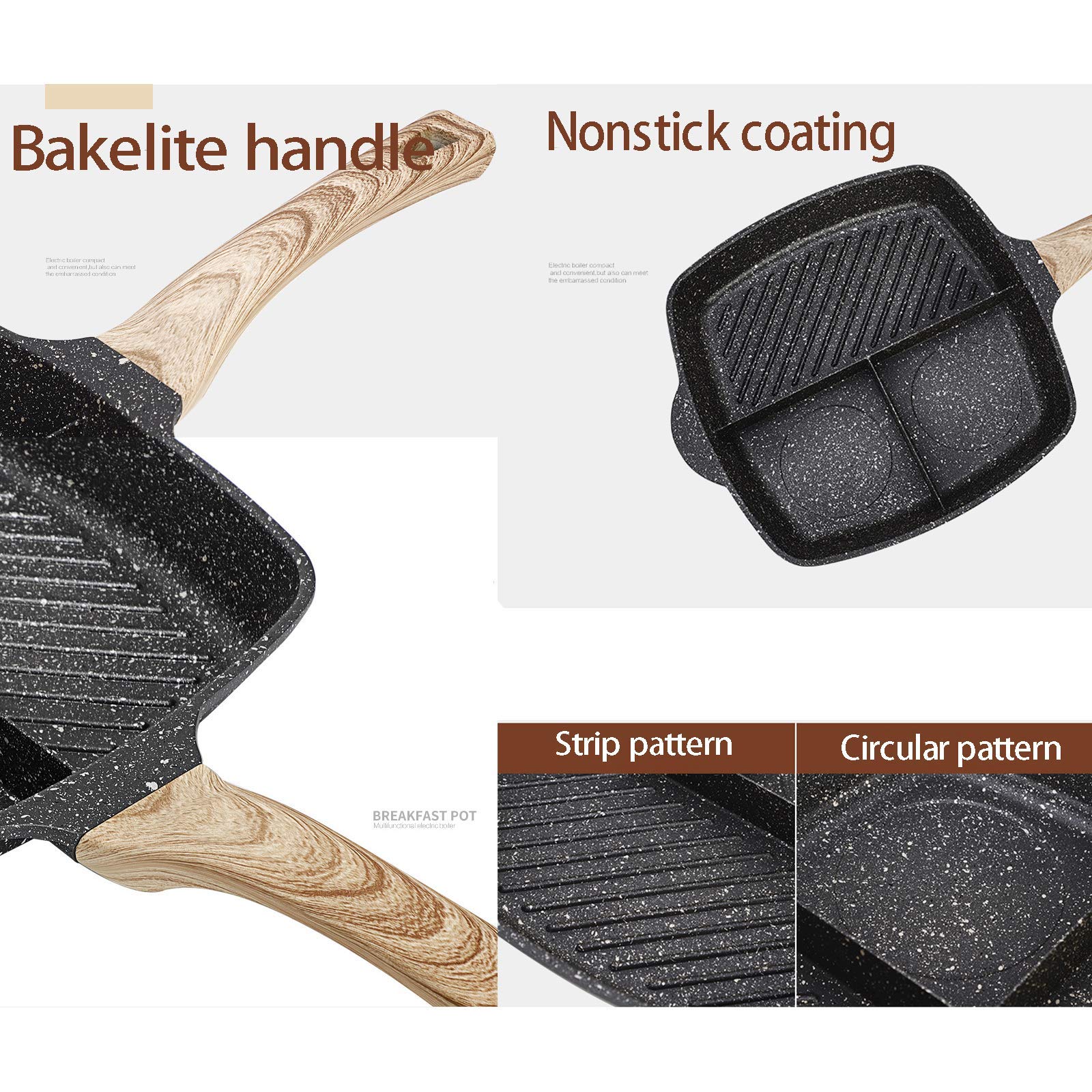 XBSXP Non-Stick 3 Hole Egg Steak Frying Pan - 28cm/30cm Round Pancake Pan for Breakfast, Ham & Cooking - Perfect for Omelets, Crepes & Family Breakfasts