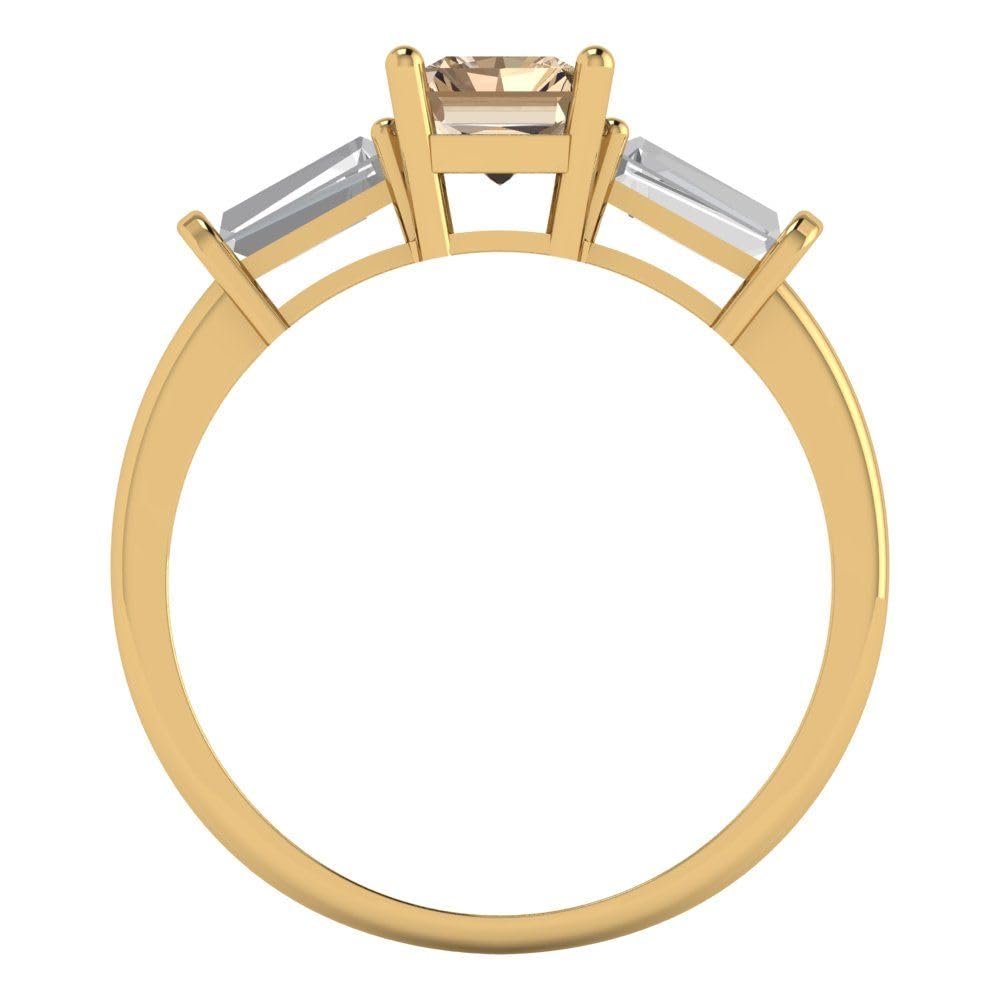 Clara Pucci 2.0 Carat Emerald Baguette Cut 3 Stone Solitaire Yellow Moissanite Designer Anniversary Bridal Engagement Ring in 14k Yellow Gold - Perfect for Proposals, Weddings, and Special Occasions