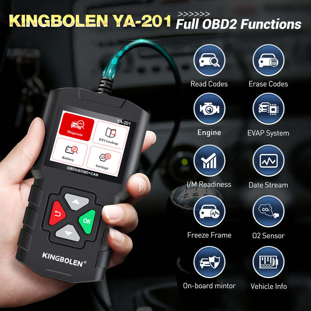 KINGBOLEN® YA201 OBD2 Scanner - Check Engine Light Diagnostic Tool for Car, Truck & SUV - Read & Clear Fault Codes - Compatible with Android & iOS - Perfect for DIY Mechanics & Auto Repair Shops