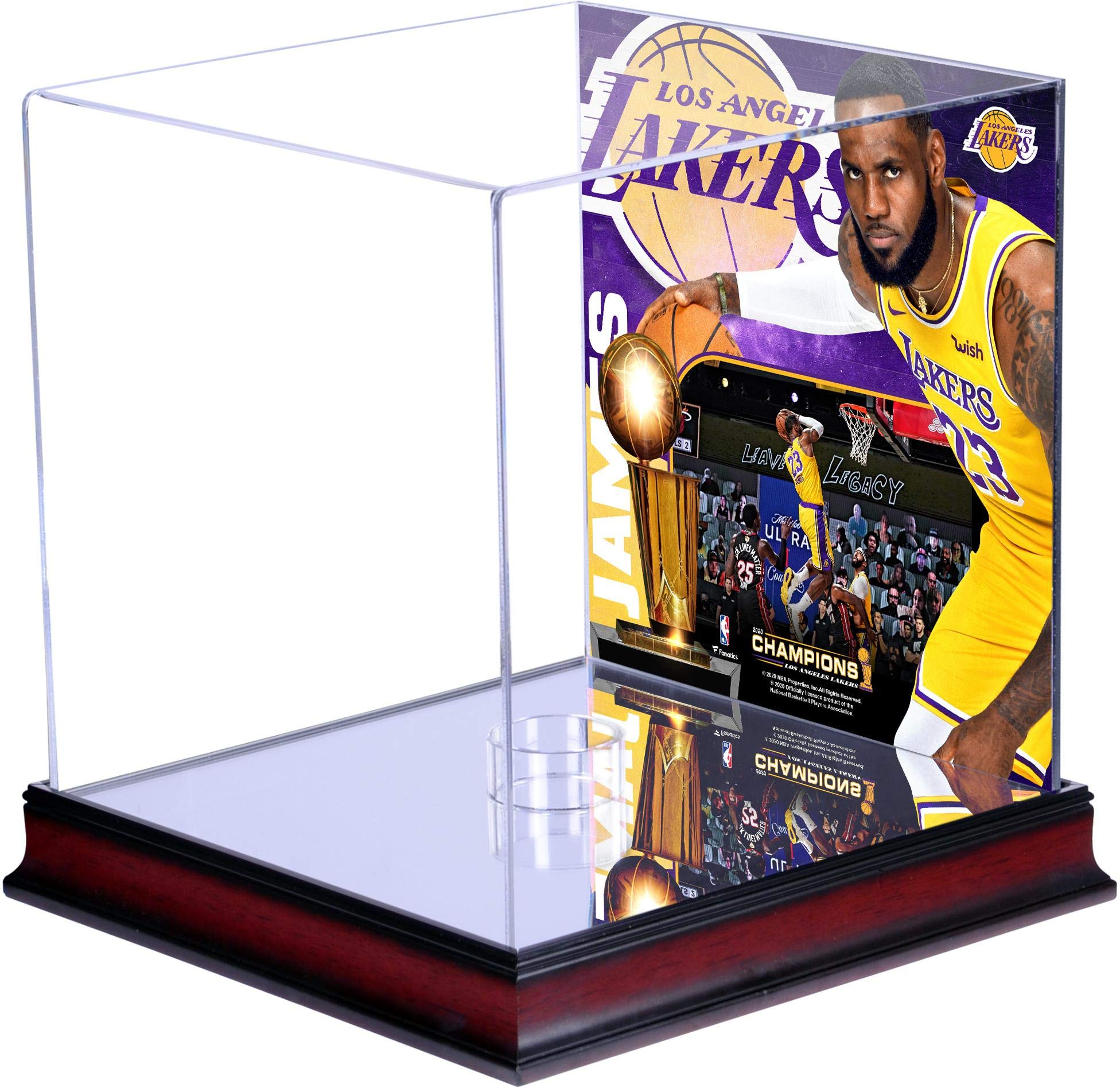LeBron James Los Angeles Lakers 2020 NBA Finals Champions Mahogany Basketball Display Case - Premium Sublimated Memorabilia Showcase for Collectors, Fans, and Home Decor