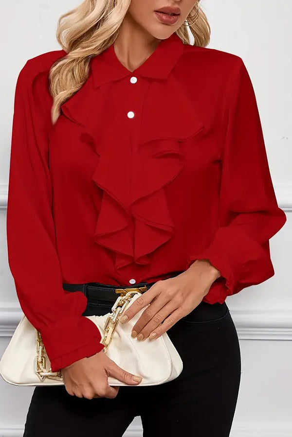 Stylish Ruffled Tiered Lapel Long Sleeve Blouse for Women | Elegant Office Wear & Date Night Outfit