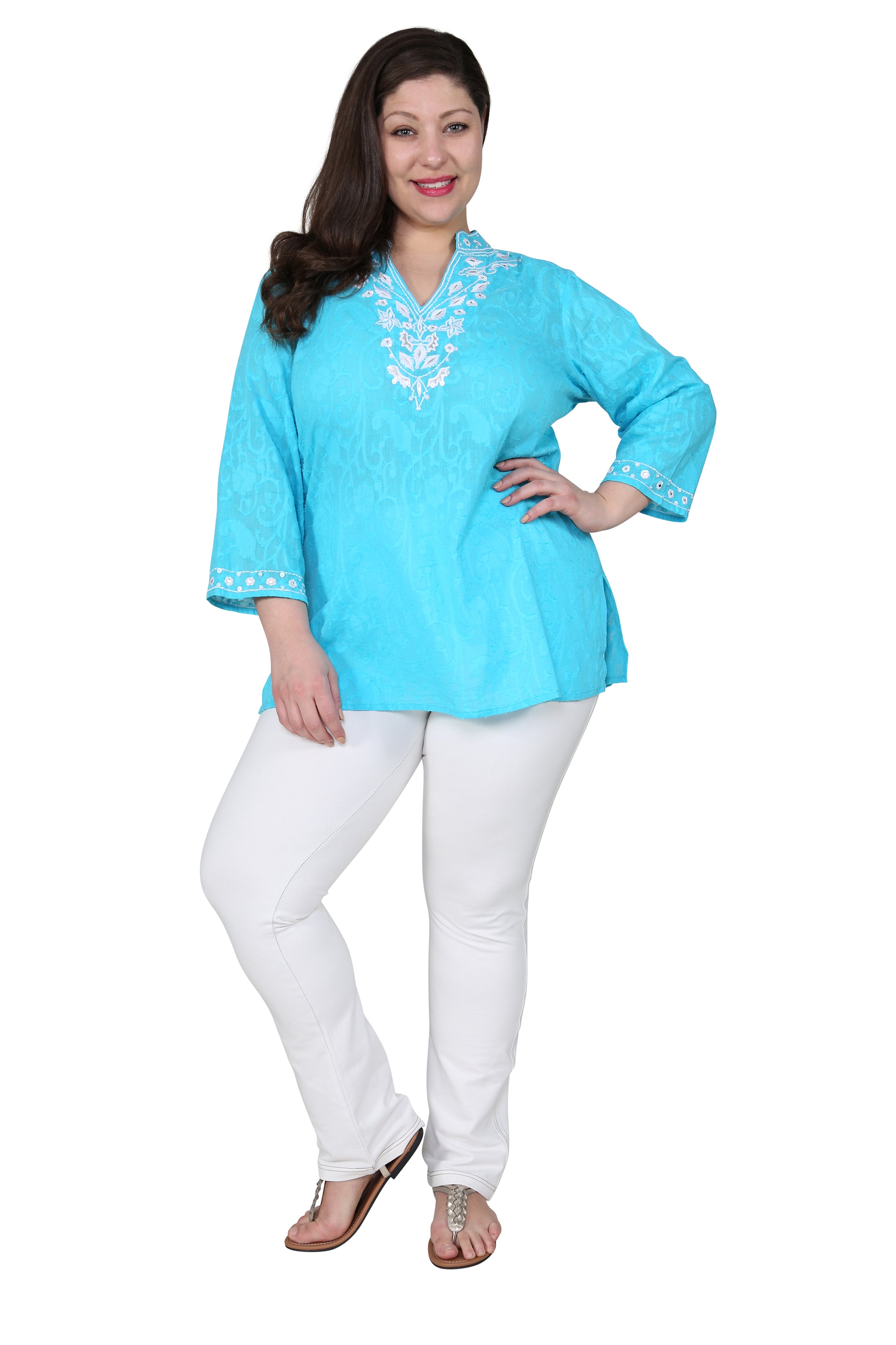 Plus Size Floral Embroidered Tunic Top for Women - Stylish Boho Blouse for Casual Wear & Summer Outfits