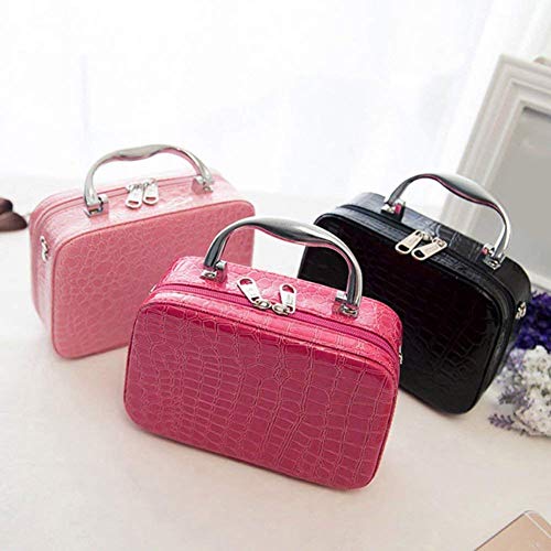 FERRON Travel Makeup Bag with Mirror & Dividers for Cosmetics & Brushes - Perfect for Travel & Daily Use