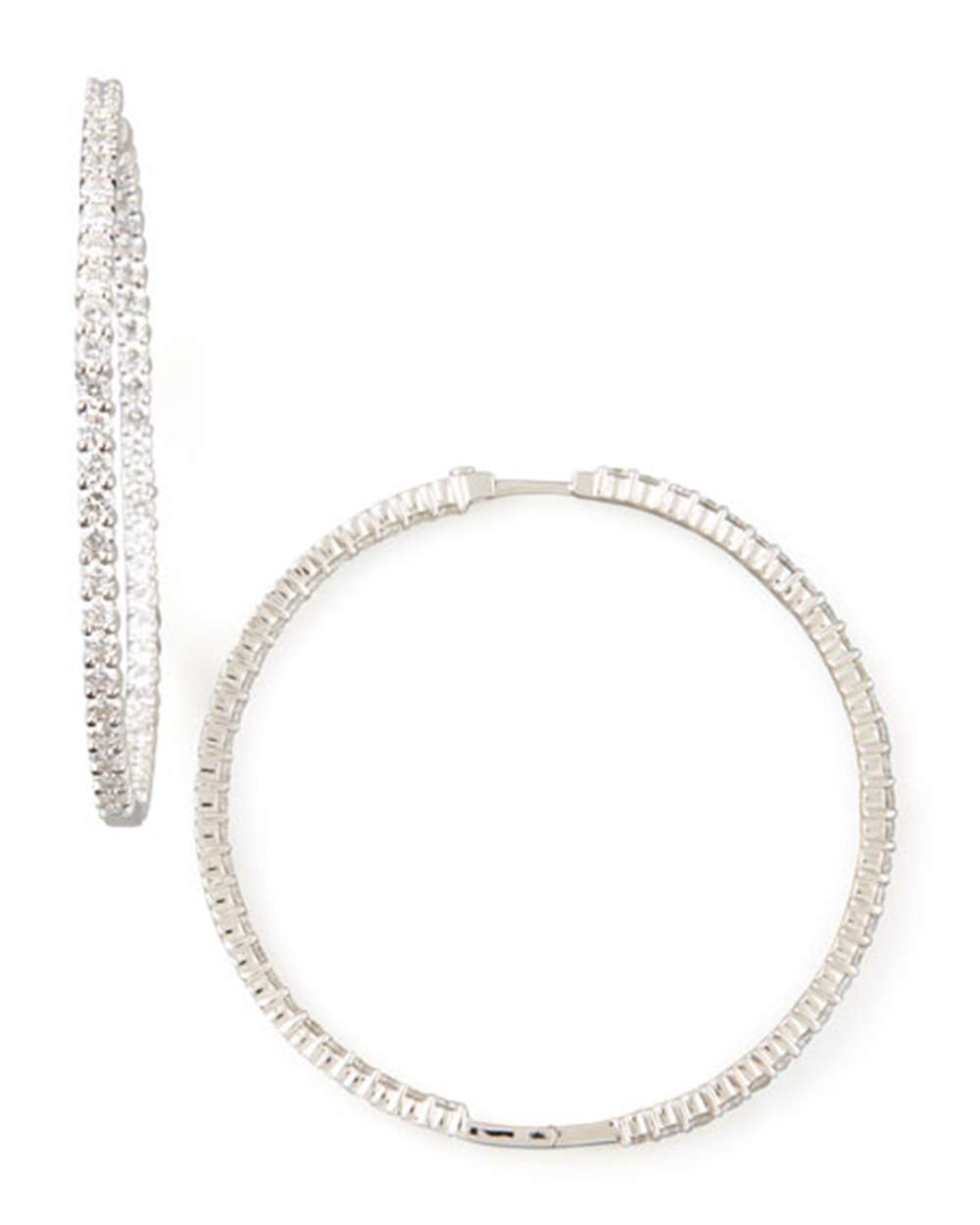 1.2 Carat White CZ Diamond 14K White Gold Plated Hoop Huggie Earrings for Women & Girls - Elegant Everyday Wear, Gift for Her, Party & Wedding Jewelry