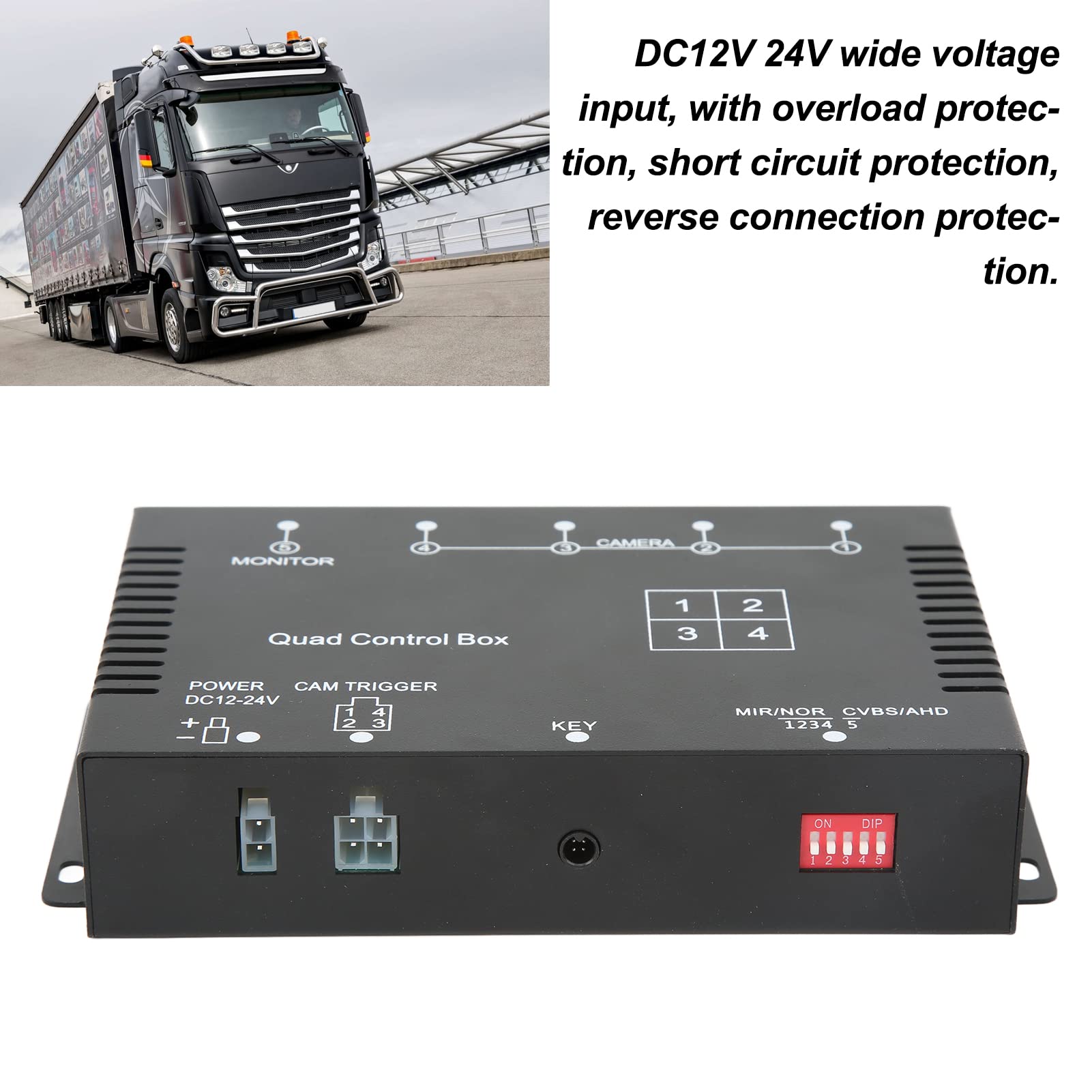4 Channel 1080P AHD Video Splitter for Car Cameras - Quad Multiplexer Processor & Switcher for Buses, Tank Trucks, CCTV Surveillance Systems | Perfect for Fleet Monitoring & Security Control