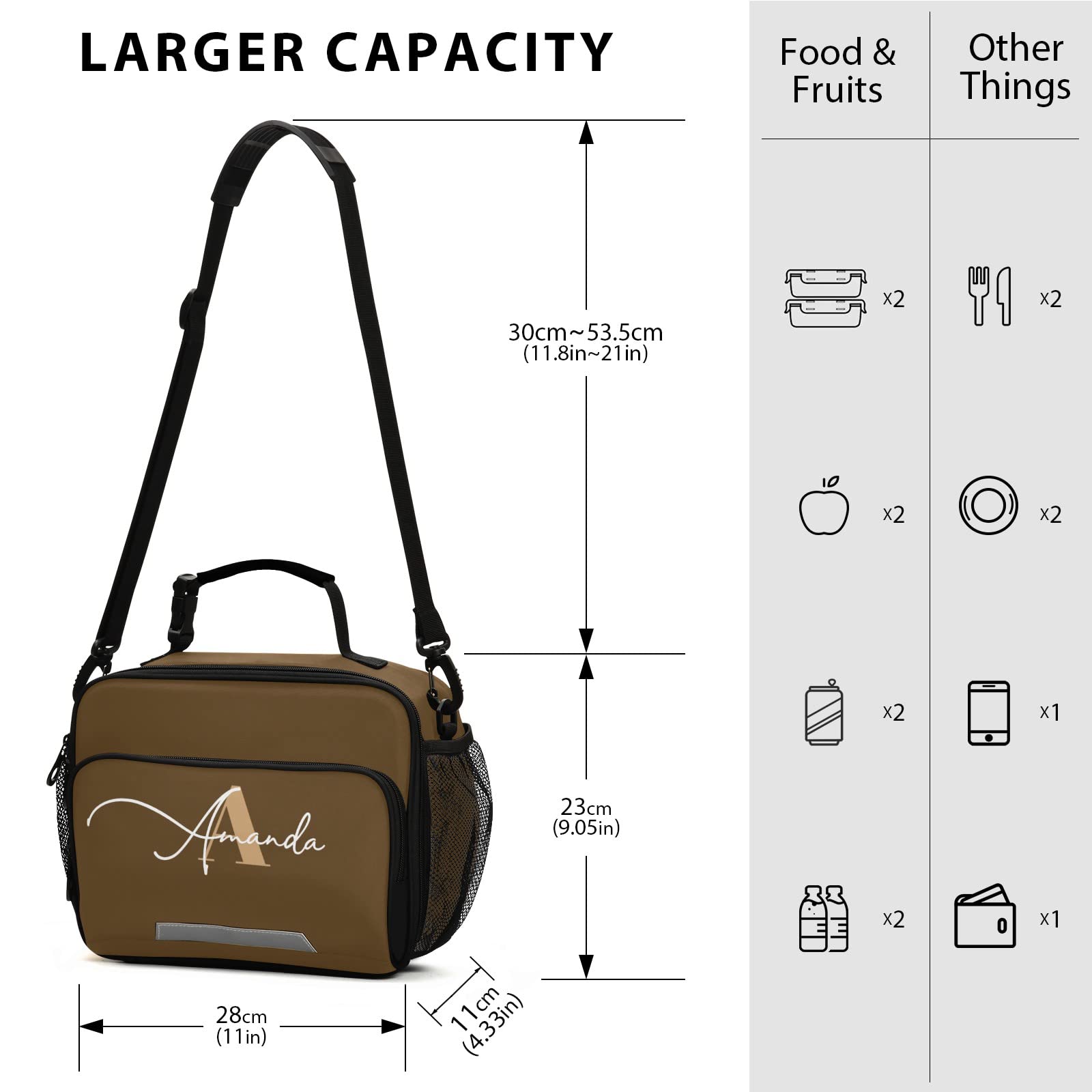 Custom Insulated Brown Lunch Bag with Adjustable Shoulder Strap - Lightweight Thermal Lunch Box for Women, Students - Perfect for Work, School, Picnic & Outdoor Activities