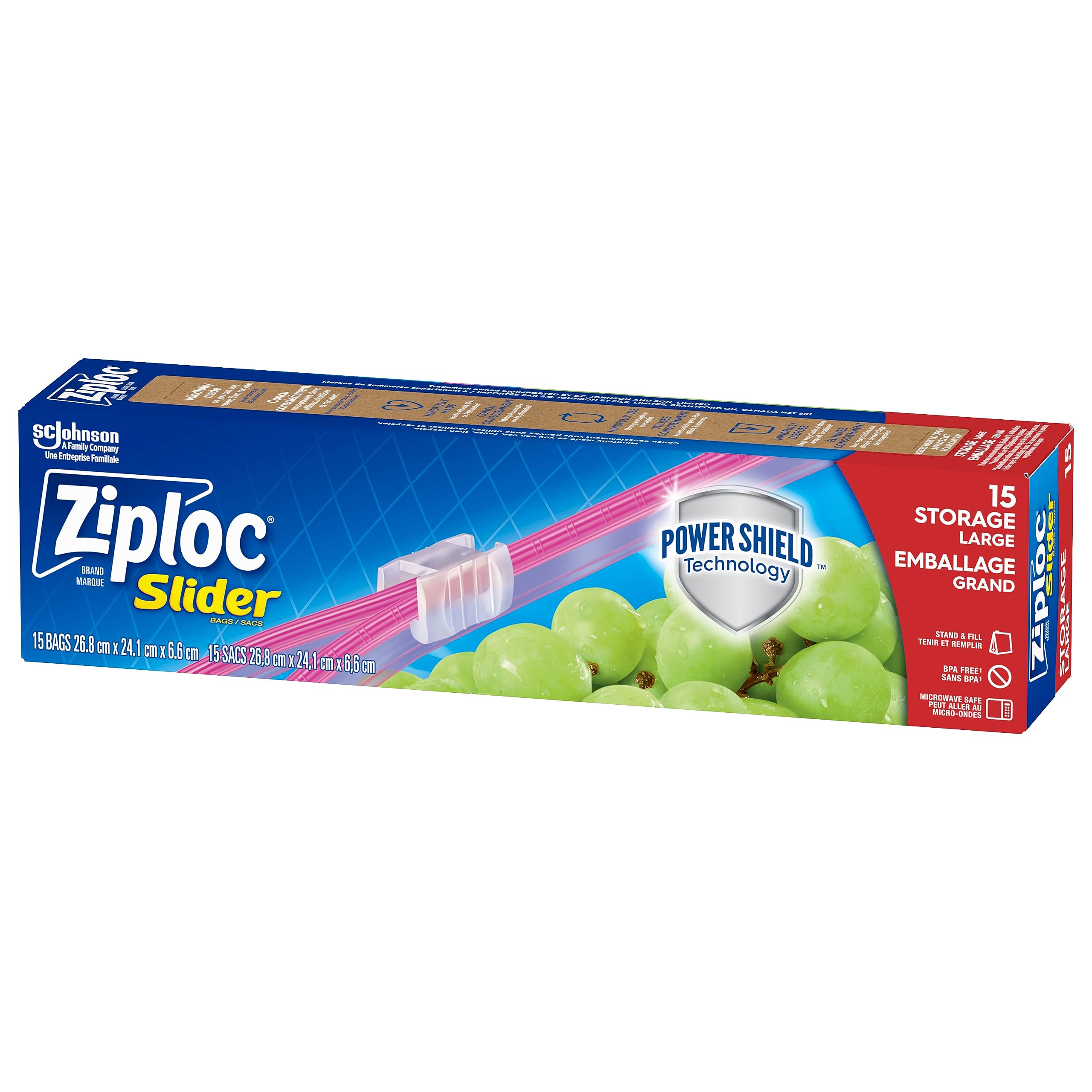 Ziploc Large Food Storage Slider Bags - 15 Count | Puncture-Resistant, Expandable Bottom, Microwave Safe | Perfect for Meal Prep, Freezer Storage & Leftovers