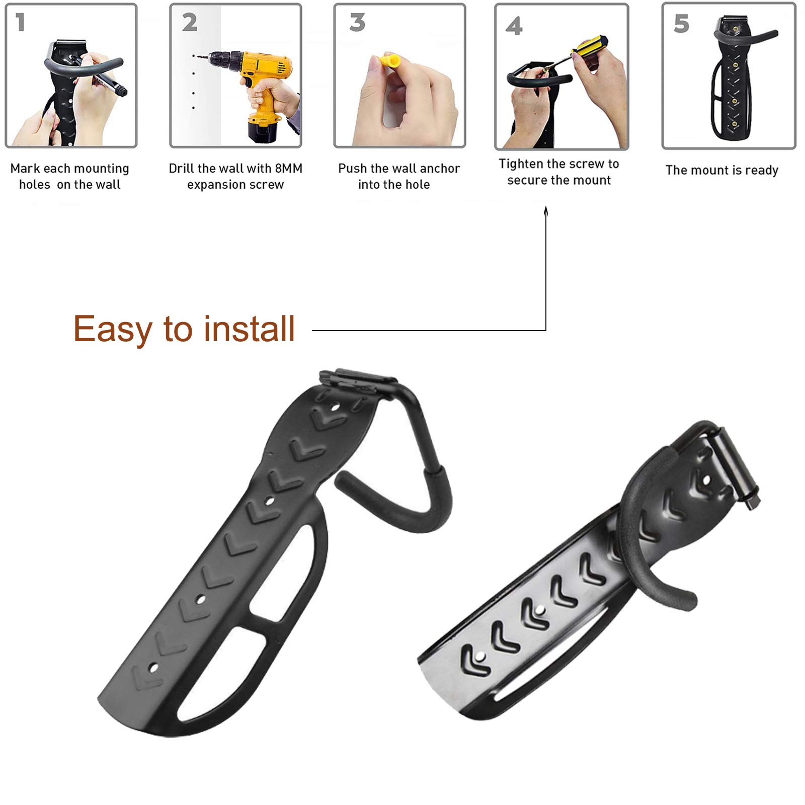 Heavy Duty Bike Hooks - Set of 3 Vertical Bicycle Storage Racks for Garage, Wall or Ceiling Mount - Space Saving Bike Organizer for Indoor/Outdoor Use