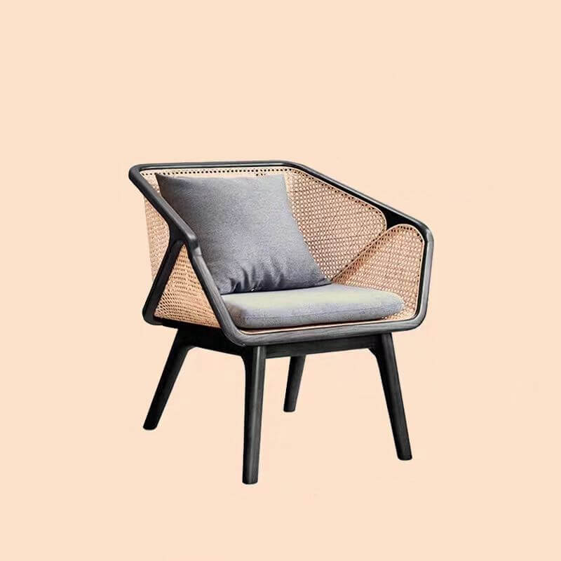 Tropical Ash Frame Barrel Chair with Sloped Arms & Pillow Back - Removable Cushions & Pillow Included - Gray Upholstered Accent Chair for Living Room, Bedroom or Patio