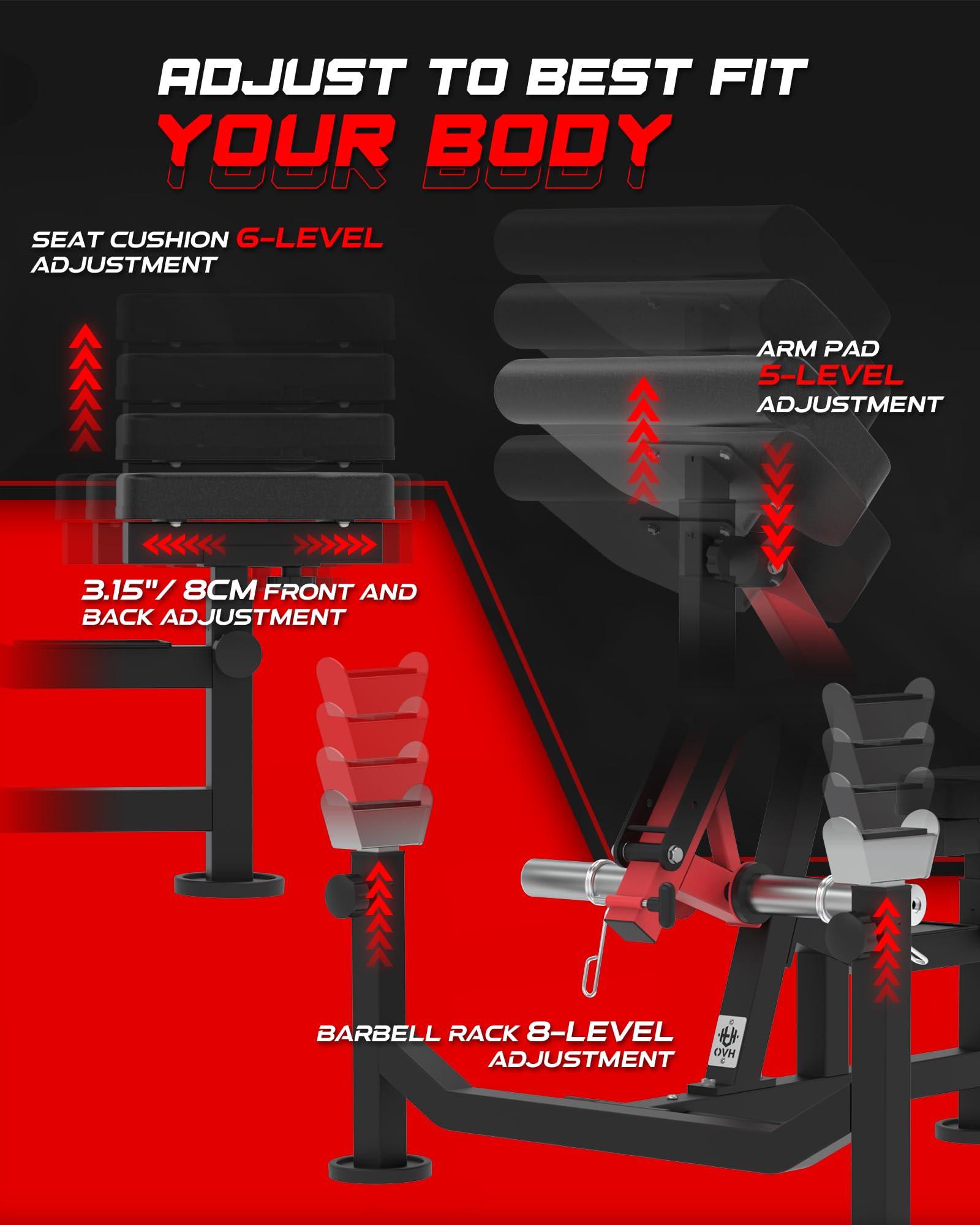 Preacher Curl Bench Bicep Machine - 3-in-1 Arm Workout Equipment for Biceps & Triceps with Barbell & Dumbbell Attachments, Adjustable Home Gym Station with Comfortable Bar Pad - Perfect for Home Workouts & Strength Training