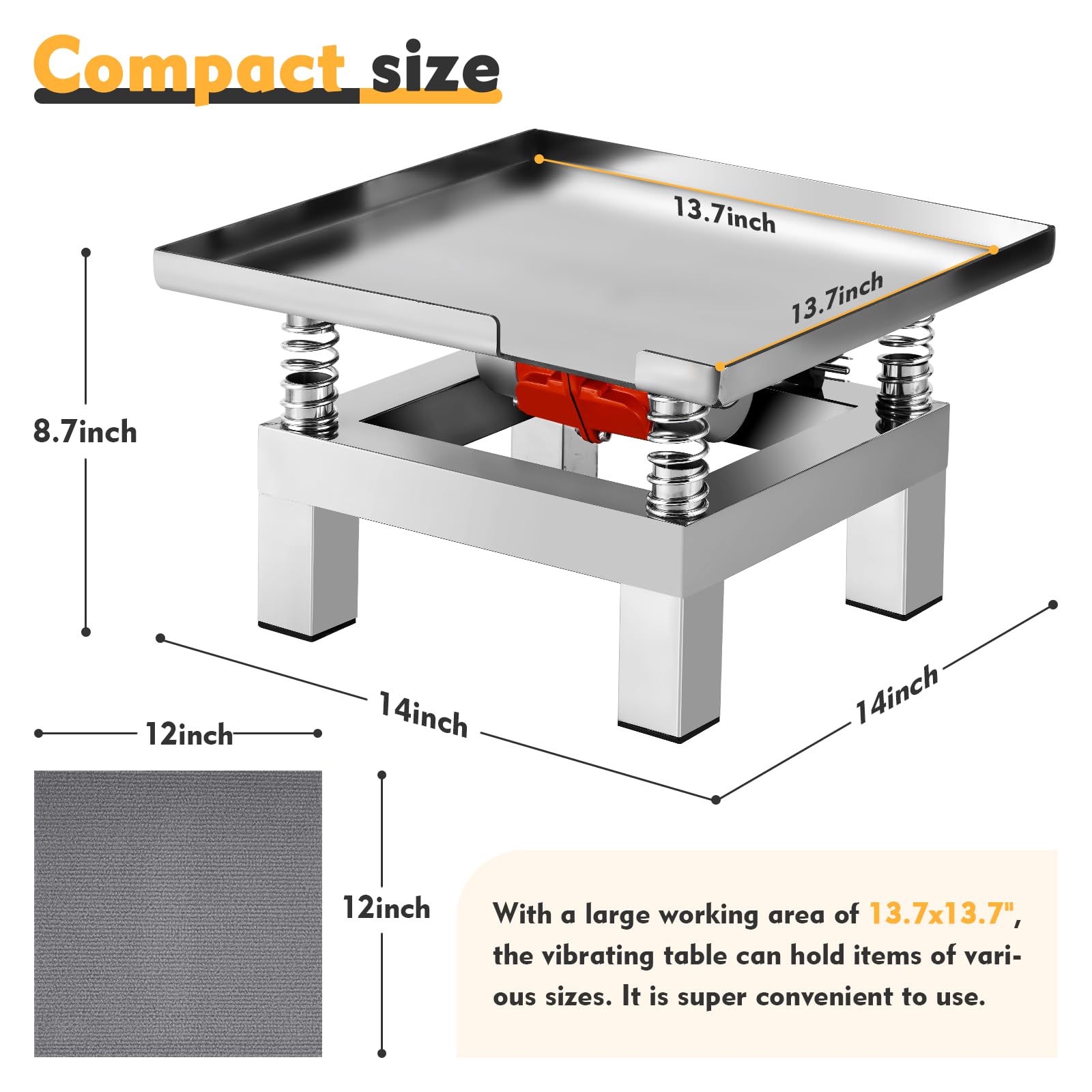 13.8x13.8 Inch Stainless Steel Concrete Vibration Table - 110V Vibrating Test Bench for Resin & Plaster Molds with Non-Slip Cloth Mat | Perfect for DIY Crafting, Jewelry Making, and Concrete Casting Projects
