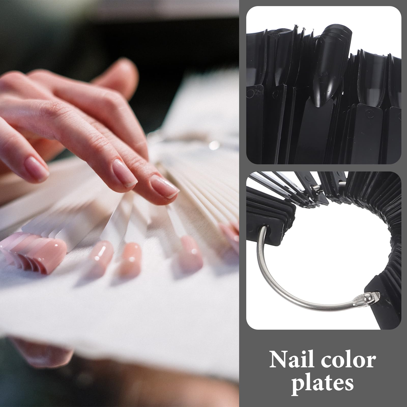 150Pcs Black False Nail Polish Sample Sticks with Metal Ring - Fan Shaped Nail Art Tips for Professional Manicure & Nail Design Practice (3 Bags) - Perfect for Salon, DIY Nail Art & Nail Technician Training