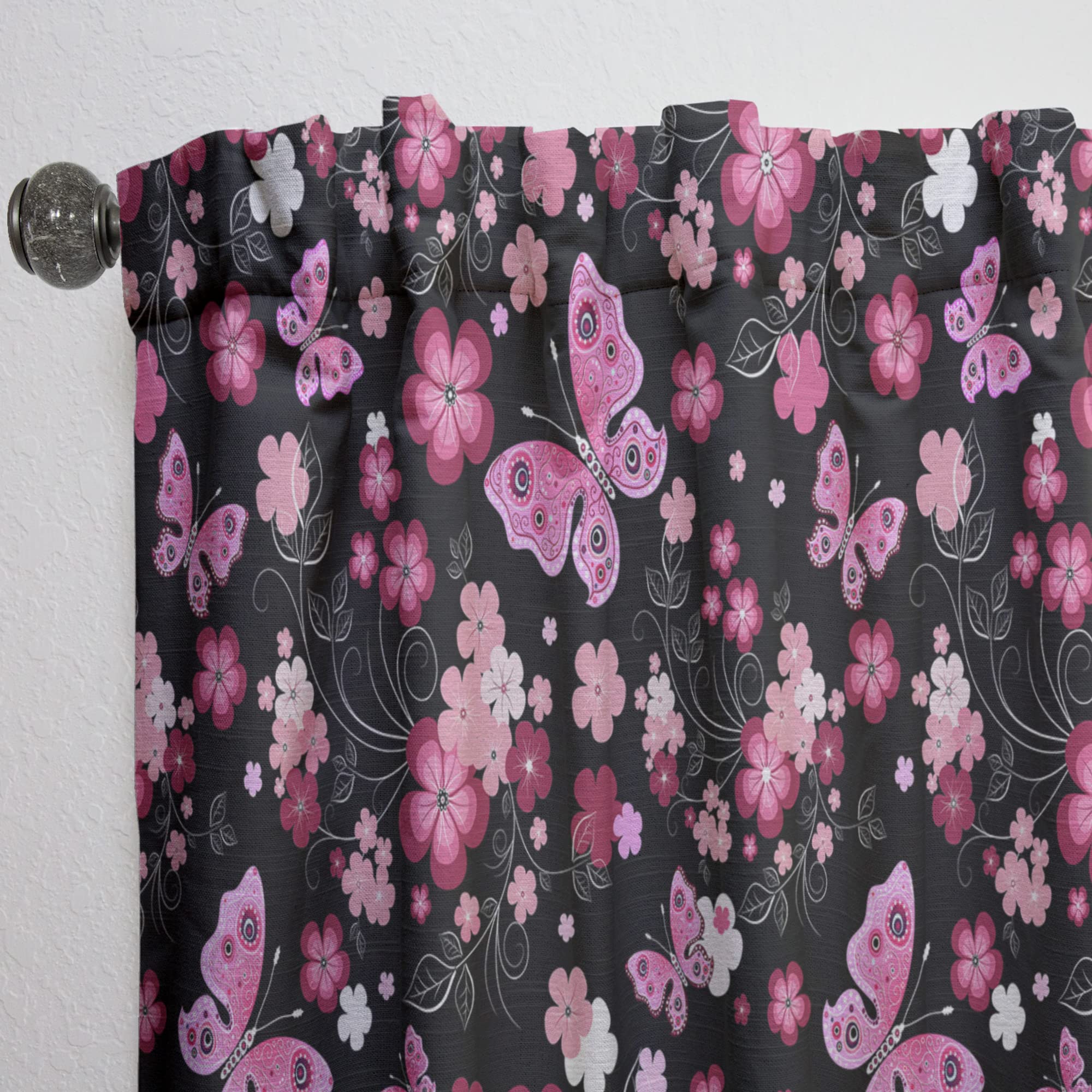 DesignQ Pink Floral Butterfly Blackout Curtains - Thermal Insulated Single Panel 52x90 Inch - Elegant Window Treatments for Bedroom & Living Room (Perfect for Home Decor, Privacy & Light Control)