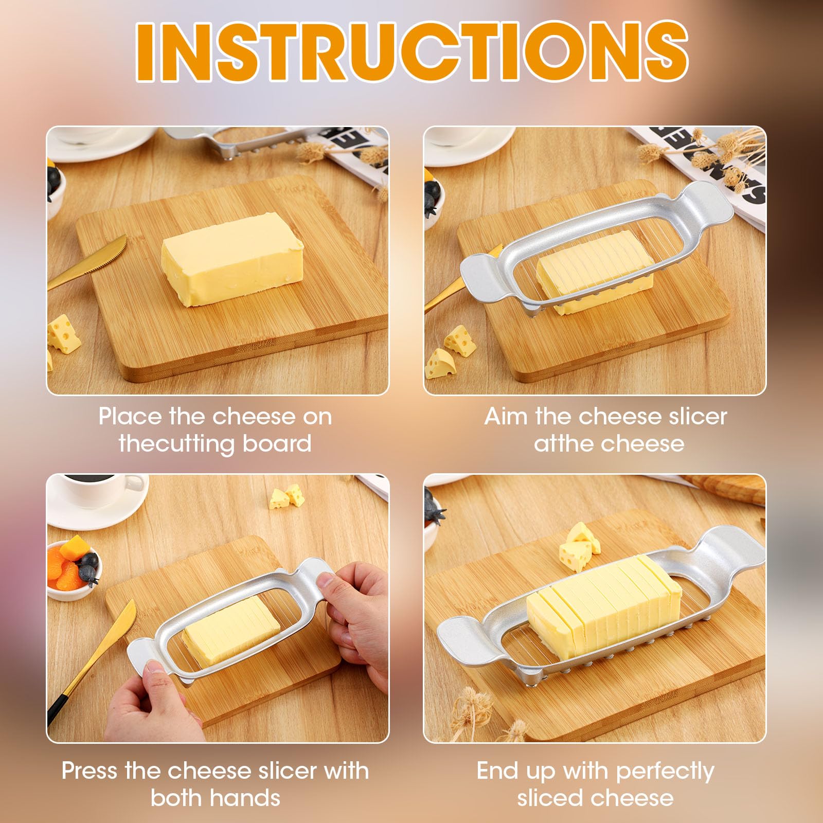 Premium Stainless Steel Butter & Cheese Slicer with Ergonomic Handle - Multi-Purpose Kitchen Tool for Cutting Cheese, Butter, Eggs, Fruits and Soft Foods - Perfect for Sandwiches, Charcuterie Boards and Food Prep