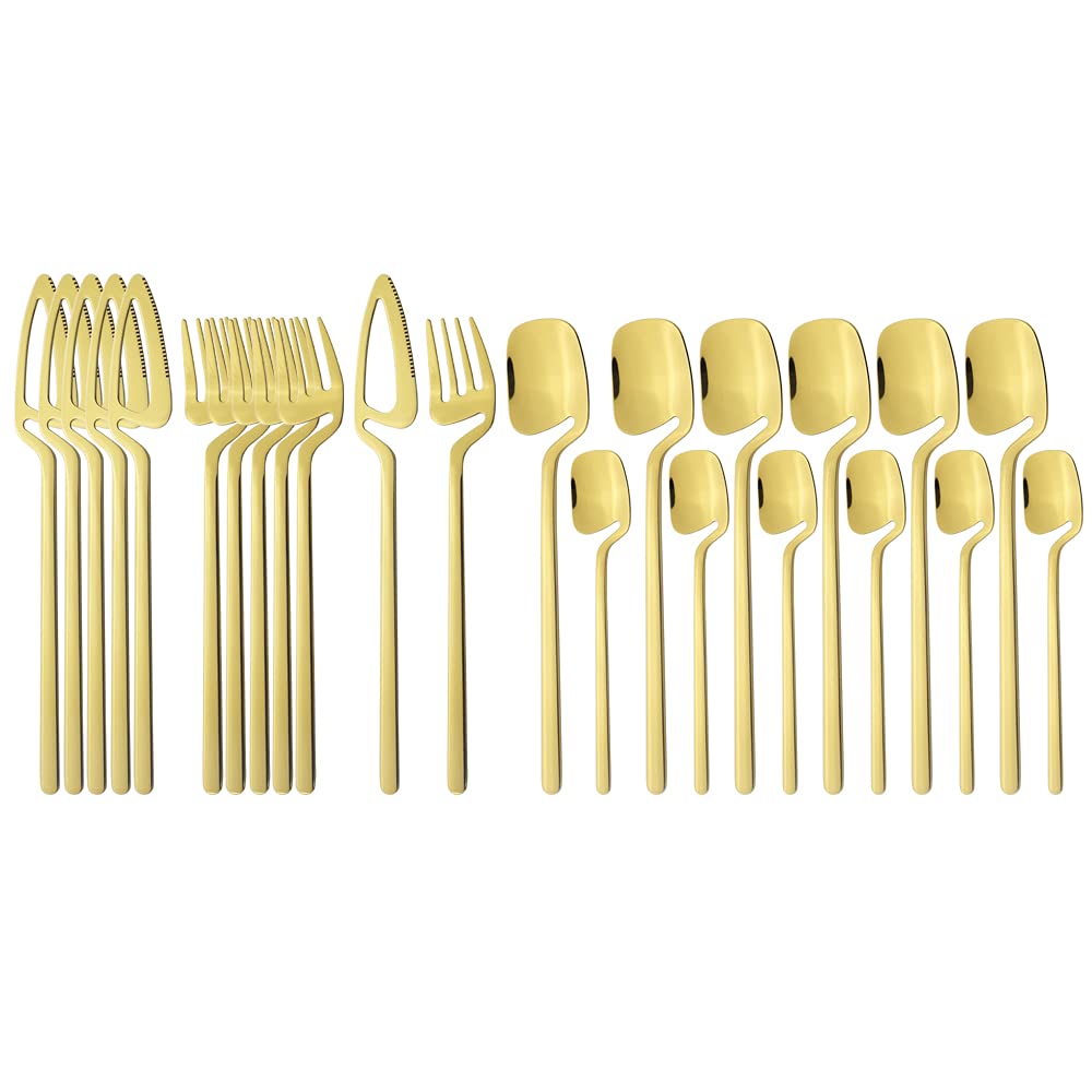 24-Piece Stainless Steel Silverware Flatware Set - Gold Cutlery Set with Knife, Fork & Spoon for Dining, Kitchen & Bar Use - Elegant Dinnerware for Restaurants, Weddings & Home Entertaining
