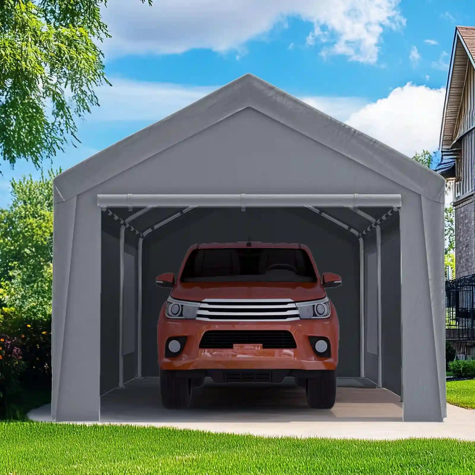 10' x 20' Heavy Duty Carport with Ventilated Windows - Waterproof Outdoor Shelter for Cars, RV, Boat & Equipment Protection