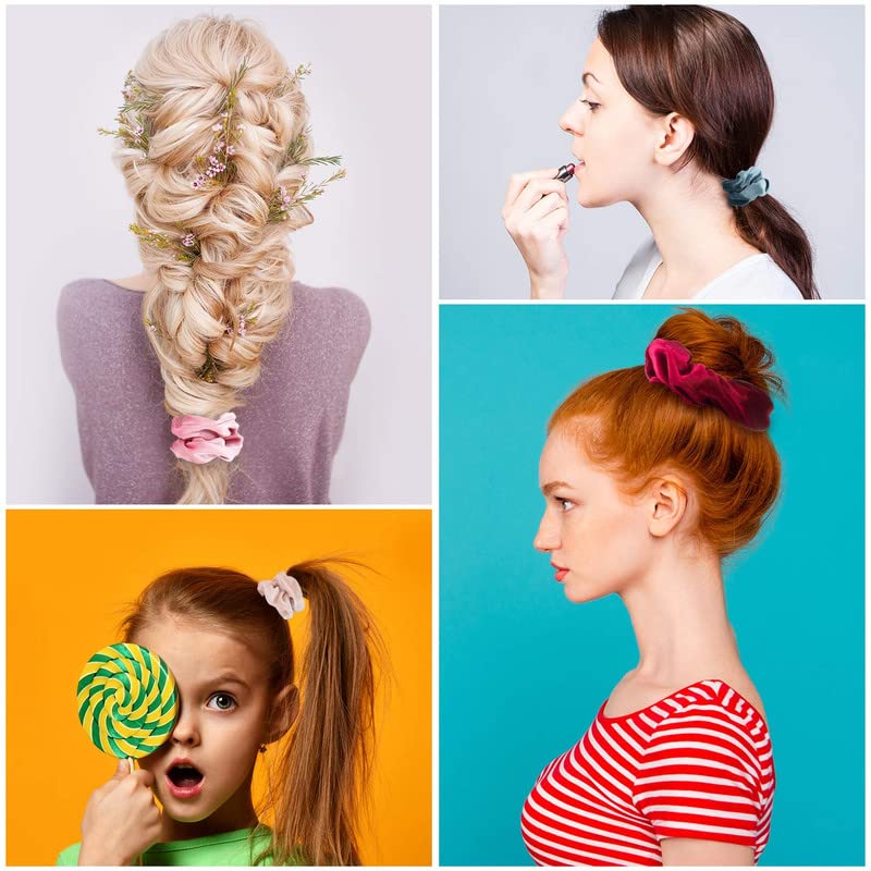 Velvet Hair Scrunchies for Women & Girls - 20 Colors - Soft Hair Ties for Workout, Yoga & Daily Use