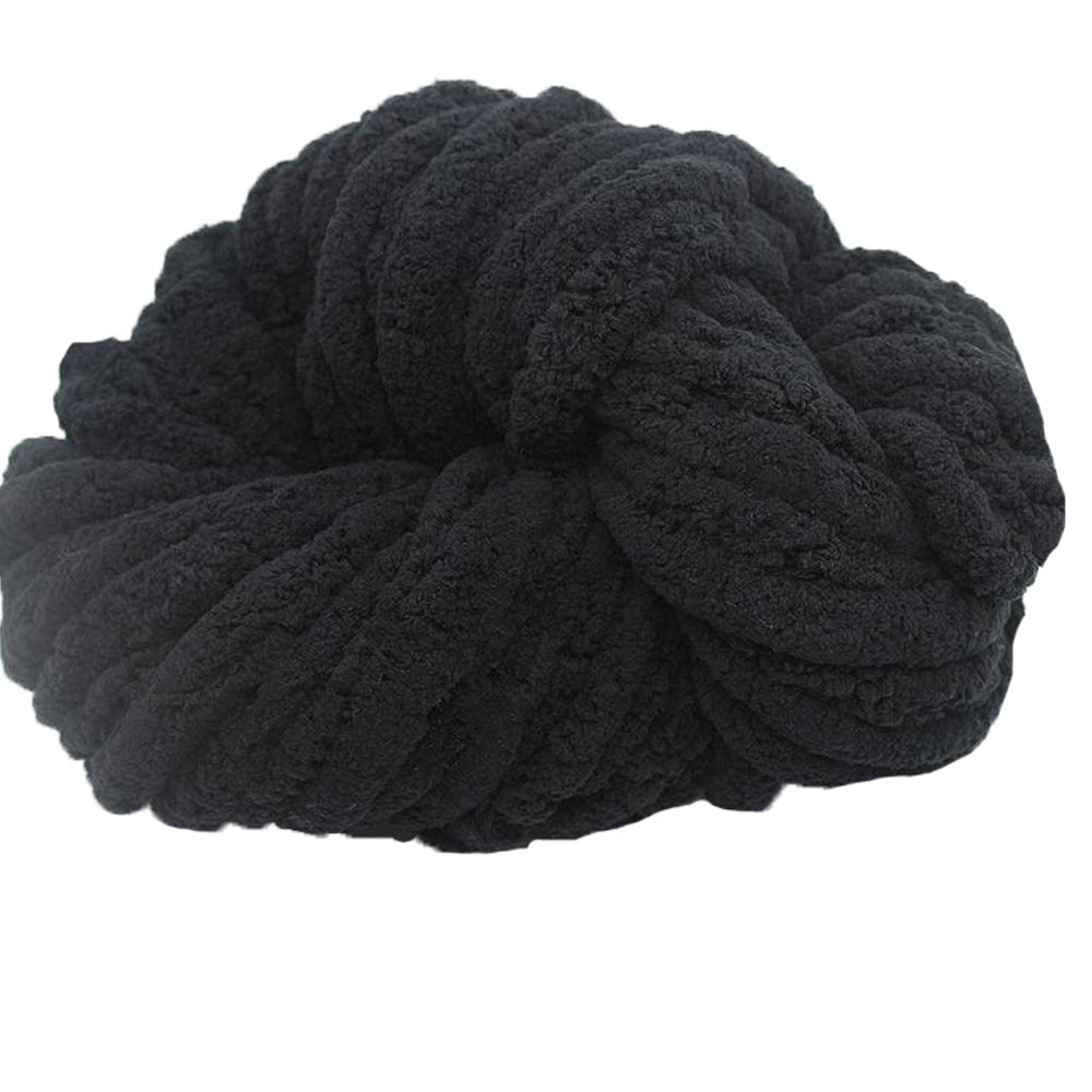 Soft Black Chunky Chenille Yarn for Arm Knitting - Super Thick & Cozy Hand Knitting Yarn - Perfect for Chunky Blankets, Scarves & DIY Home Decor Projects