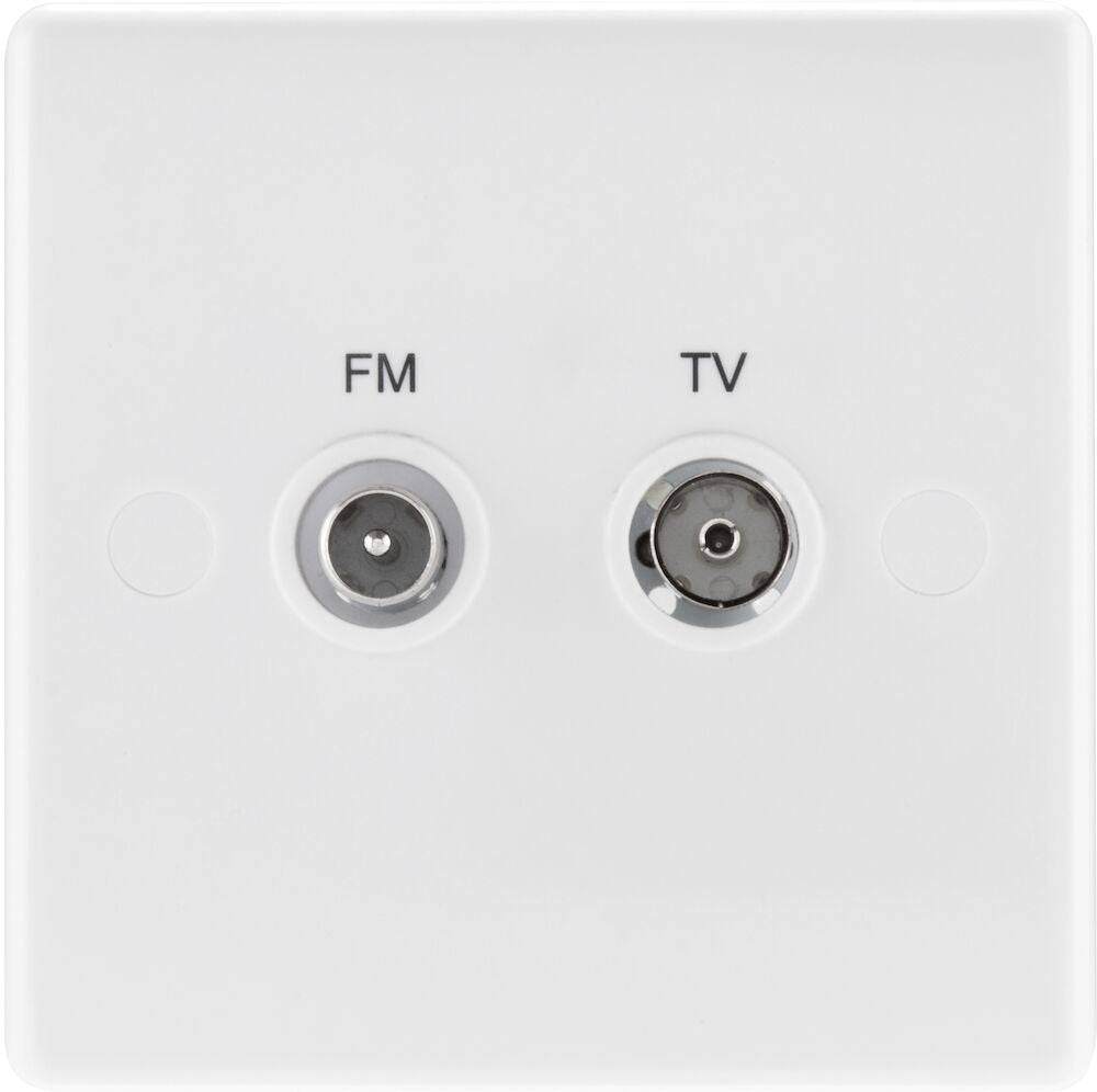 BG White Moulded TV & FM Antenna Wall Socket 866 - Dual Coaxial Connector for Cable TV and FM Radio - Perfect for Home Theater Setup and Audio Systems