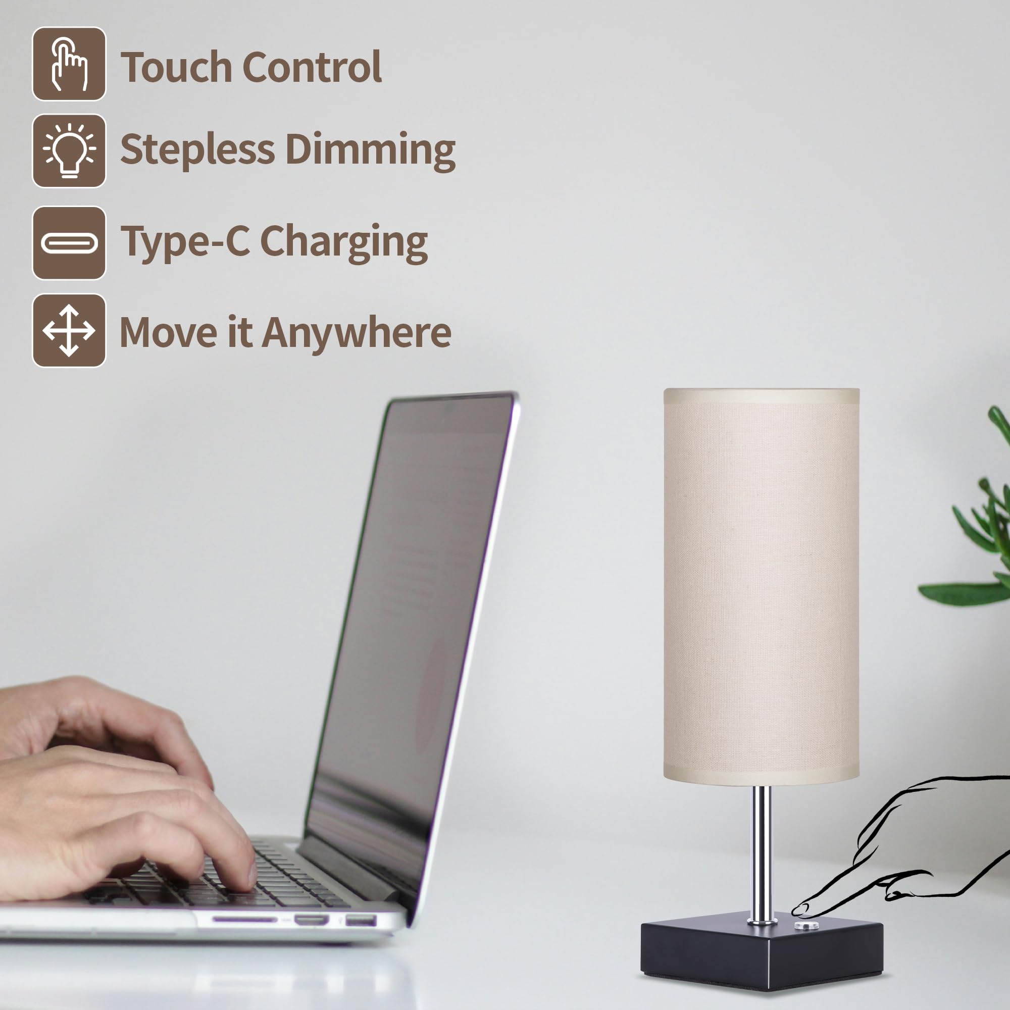 Rechargeable Cordless Table Lamp - Touch Dimmable Battery Operated Nightstand Lamp, Wireless LED Desk Light for Bedroom, Living Room, Dorm Decor - Perfect for Reading, Relaxation & Nighttime Use (2-Pack)