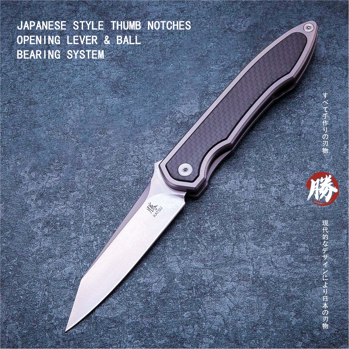 KATSU JT02 Titanium Carbon Fiber Knife - VG10 Stainless Steel Blade with Leather Sheath - Outdoor Camping, Hunting & Survival Gear