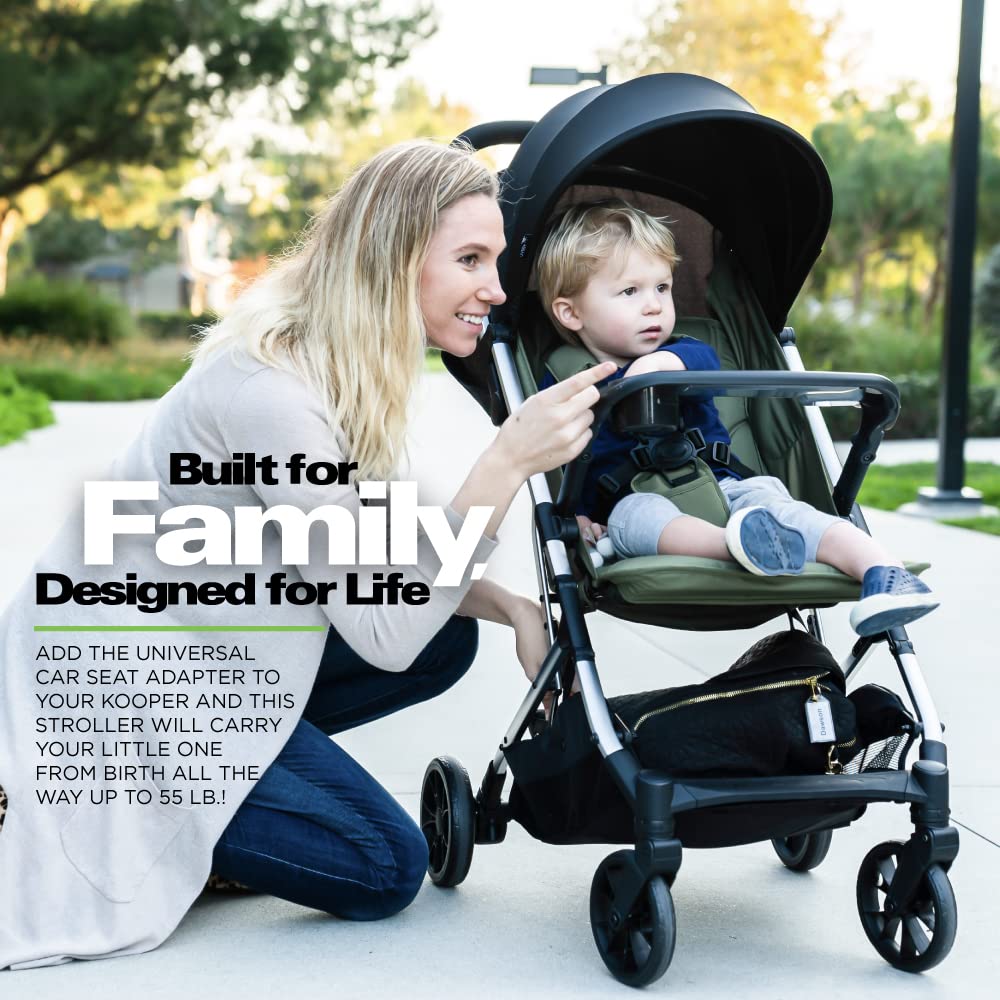 Joovy Kooper Lightweight Baby Stroller - Removable Swing-Open Tray, Big Wheels, Reclining Seat with Footrest, Extra-Large Canopy | Compact Fold for Travel & Daily Use | Perfect for Newborns to Toddlers (Olive Green)