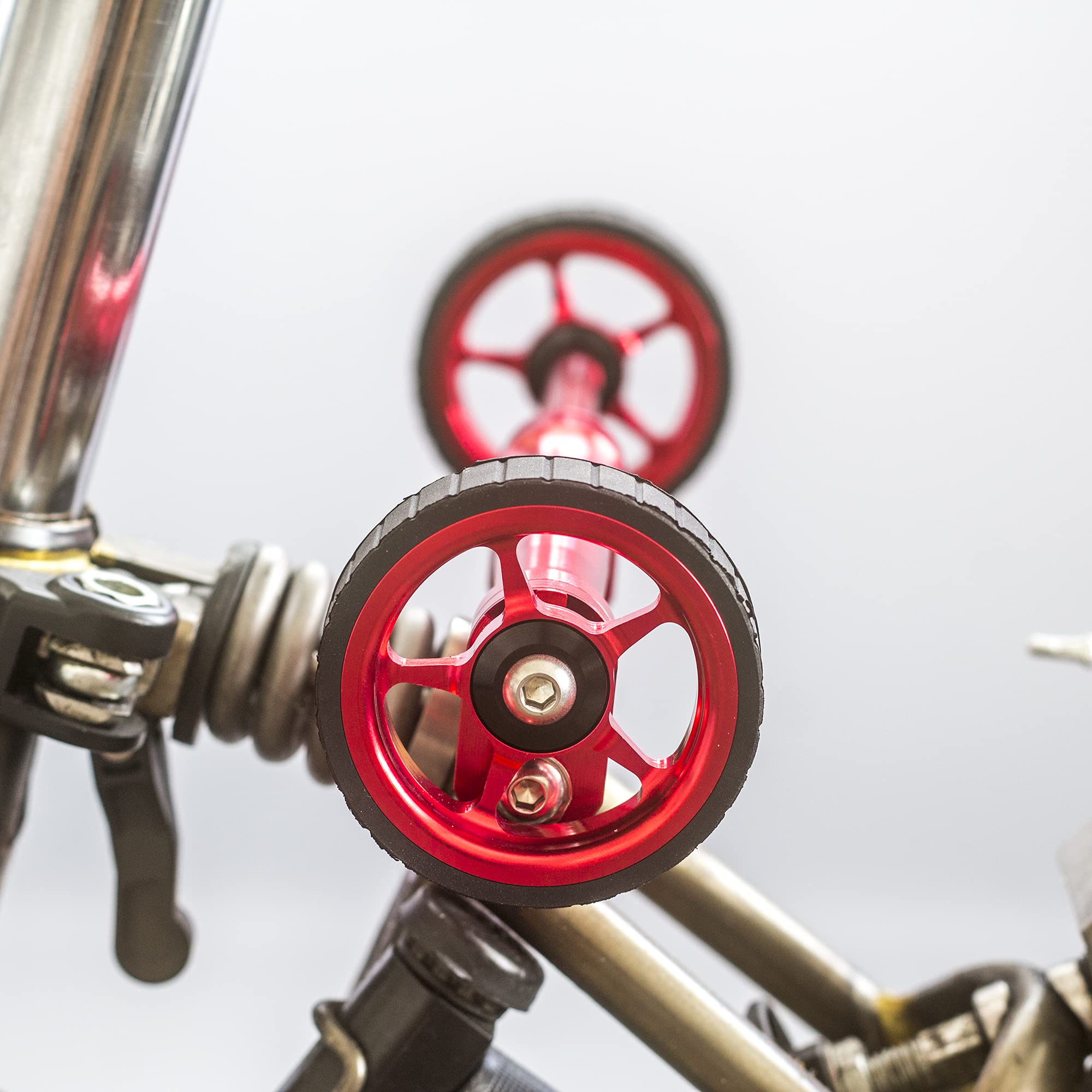 BROMPTON Easy Wheels Extender 2.0 with 2 Wheels - Improved Version in Red | Bike Accessory for Folding Bikes, Commuting & Urban Travel