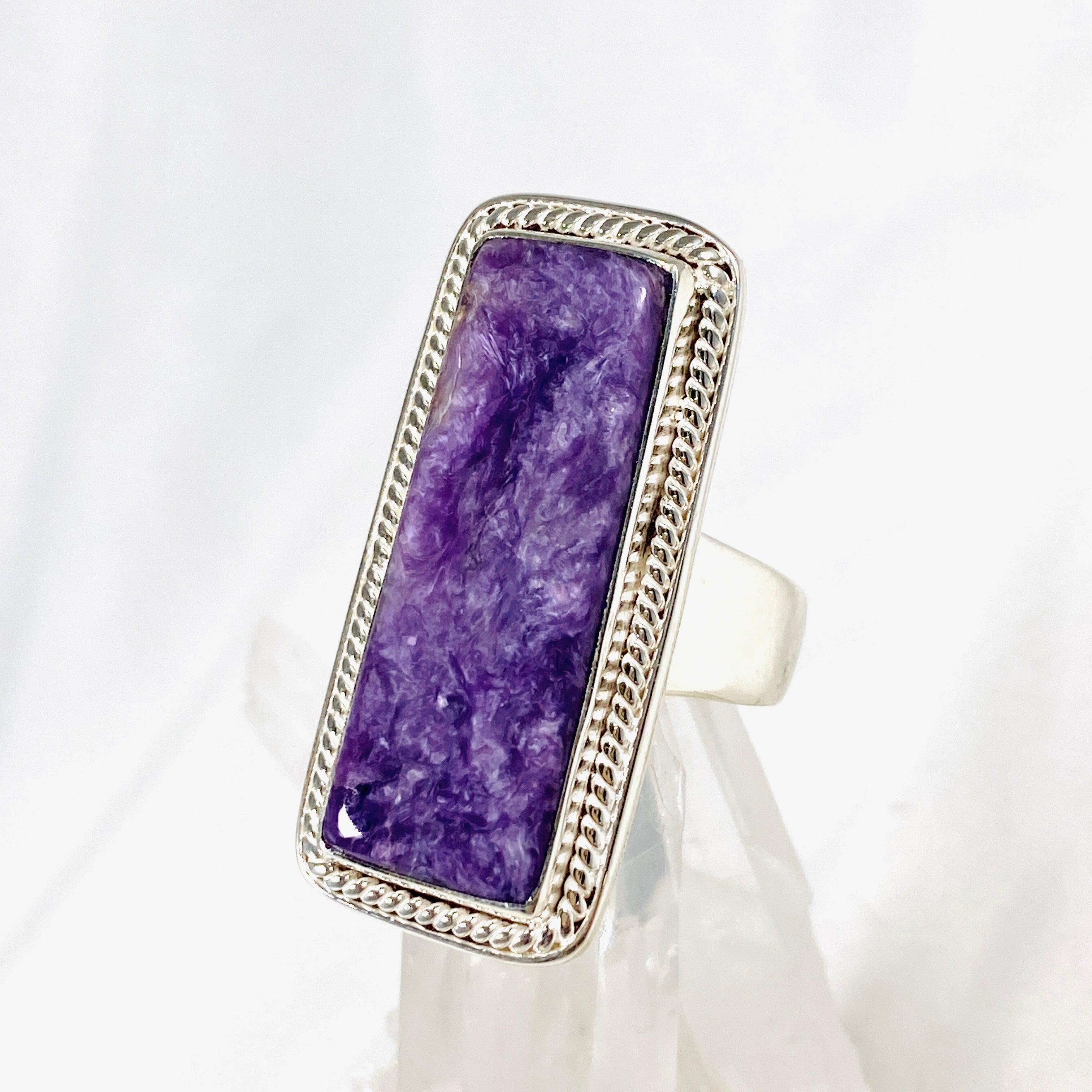 Charoite Rectangular Ring Size 11 KRGJ3048 | Genuine Purple Gemstone Jewelry for Women | Perfect for Weddings, Parties & Special Occasions