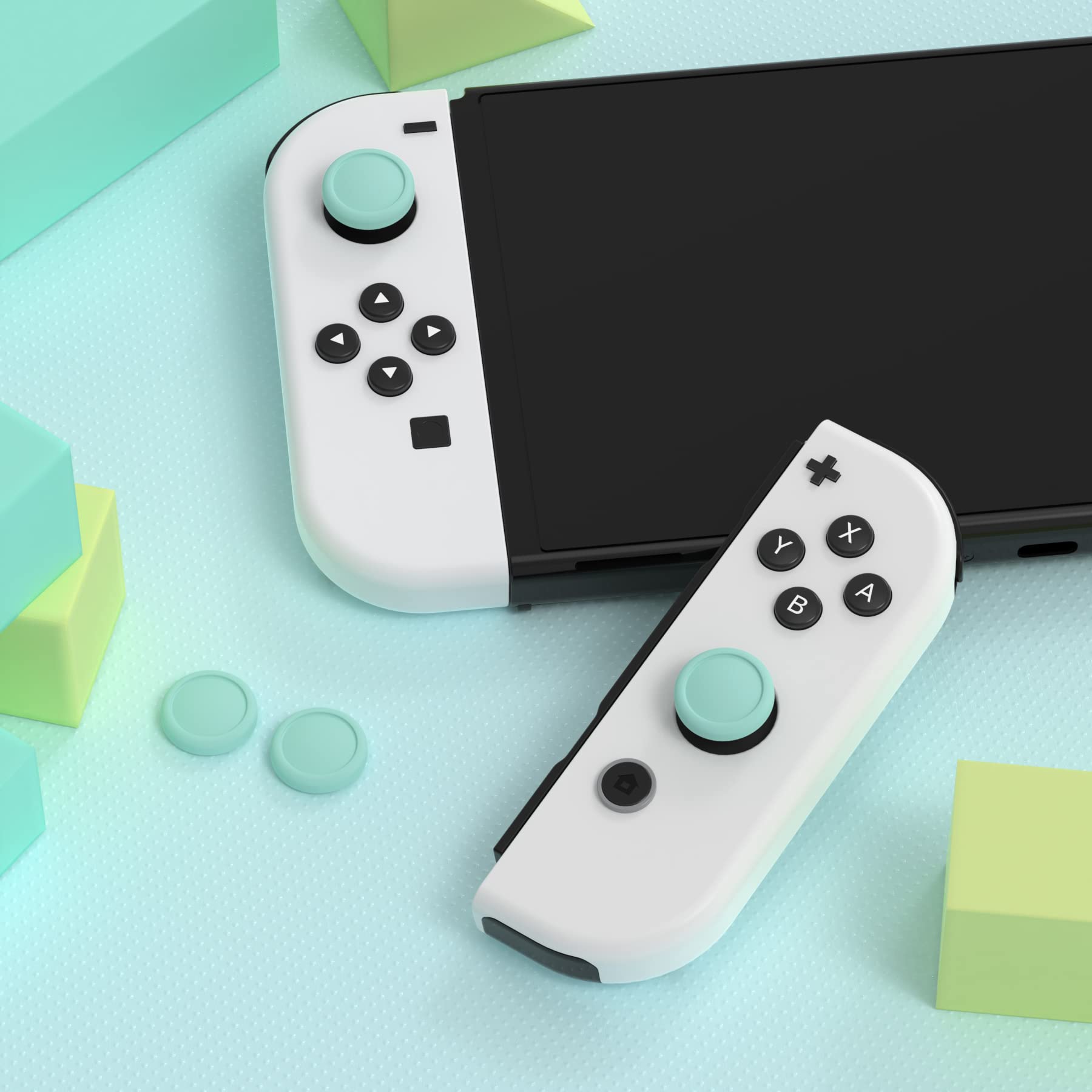 eXtremeRate PlayVital Silicone Joystick Caps for Nintendo Switch, Switch Lite & Switch OLED - Anti-Slip Thumb Grip Covers (Misty Green) - Perfect for Gaming, Travel & Long Play Sessions