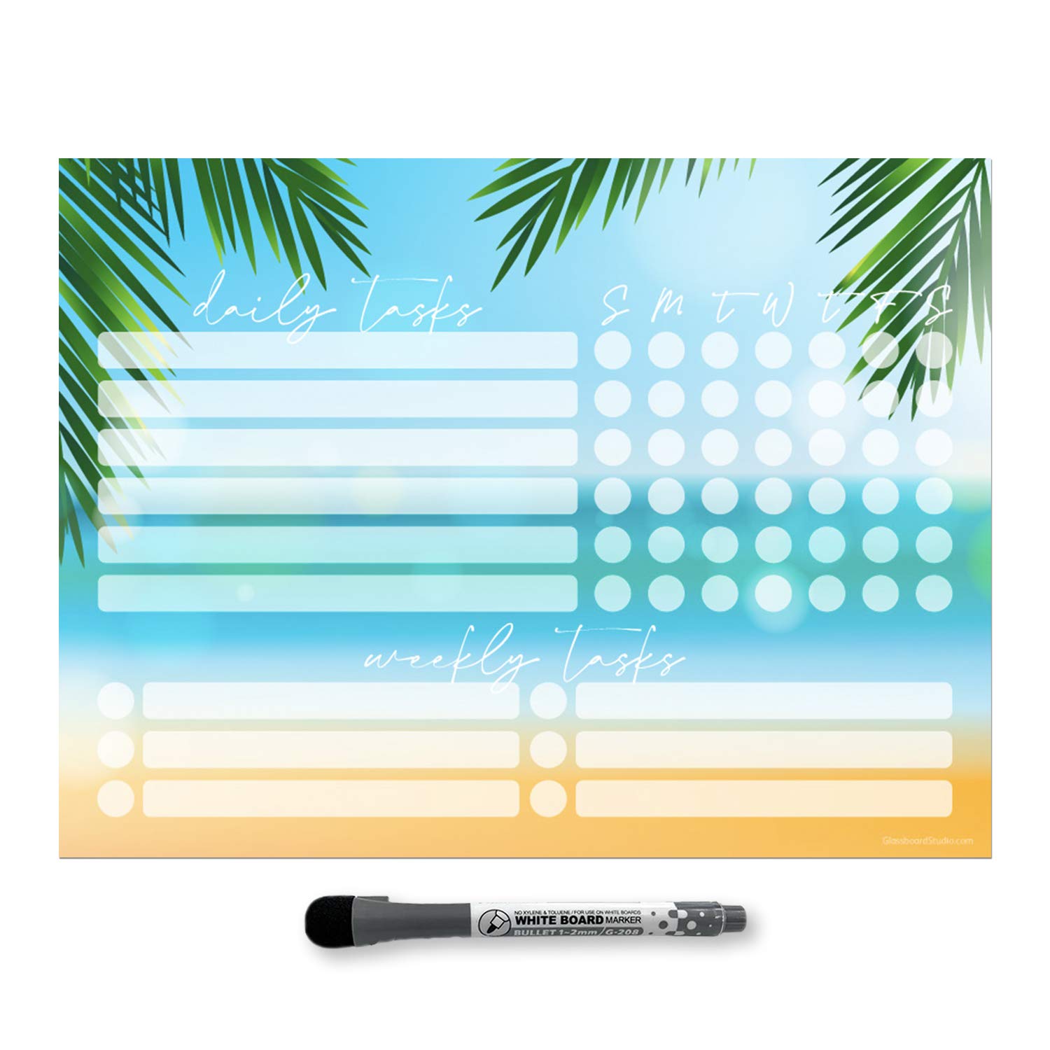 Dry Erase Whiteboard Planner - Removable & Restickable Wall Decal with Fine-Tip Magnetic Marker | Perfect for Home Office, Classroom & Kitchen Organization (9x12 Inches, Beach Design)