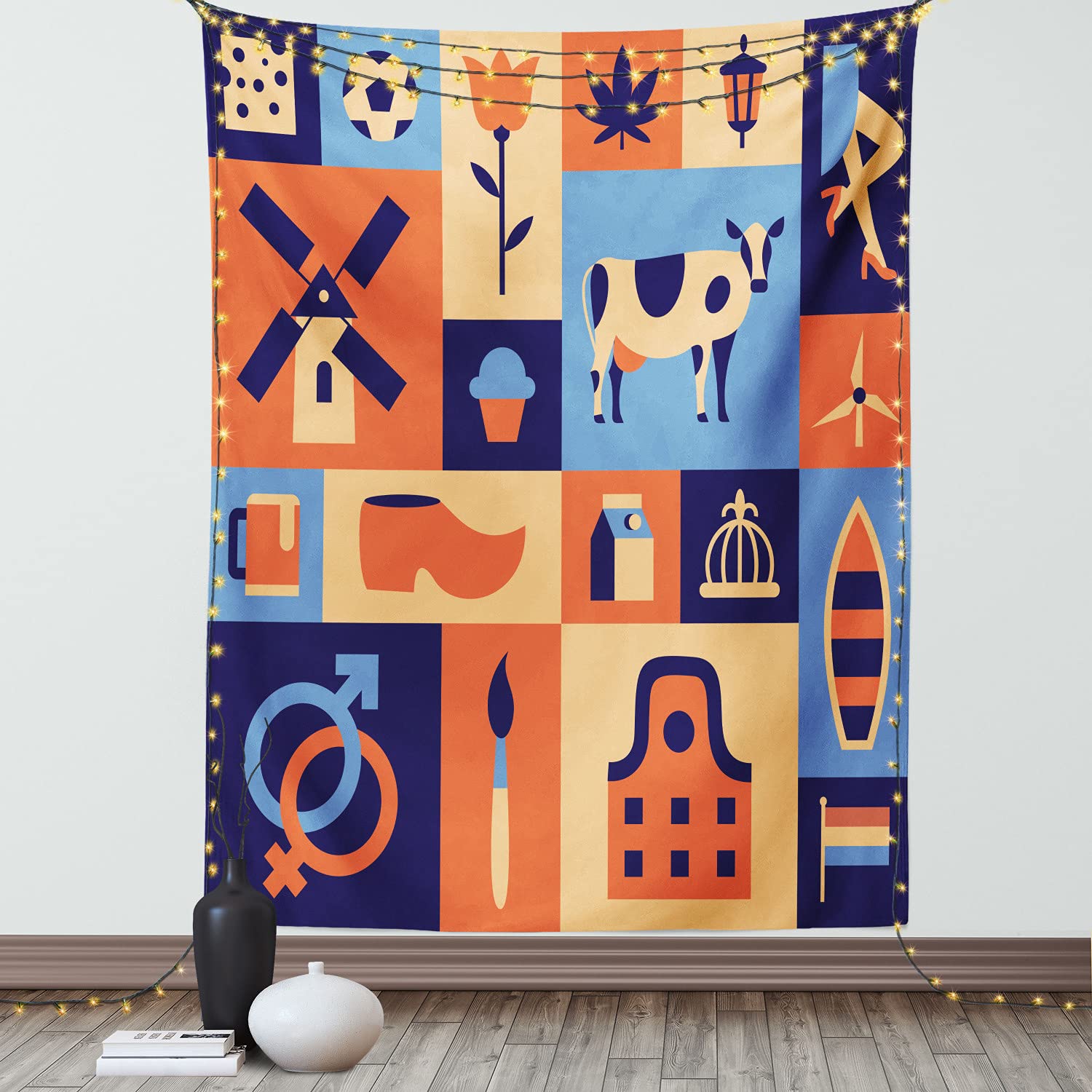 Ambesonne Amsterdam Tapestry Wall Art - Traditional European Country Style Square Pattern Decor - 40