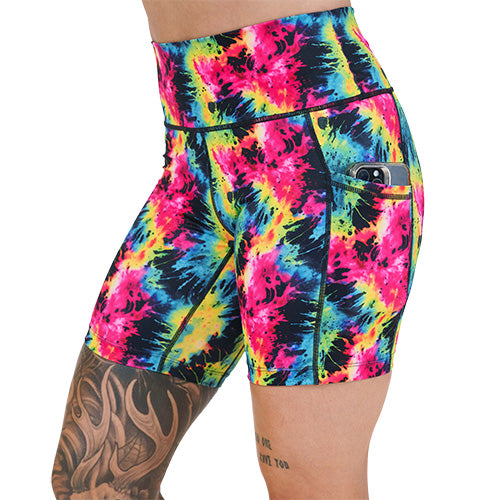 Neon Tie Dye Shorts for Women - High Waisted Summer Casual Shorts | Perfect for Beach, Gym, and Outdoor Activities