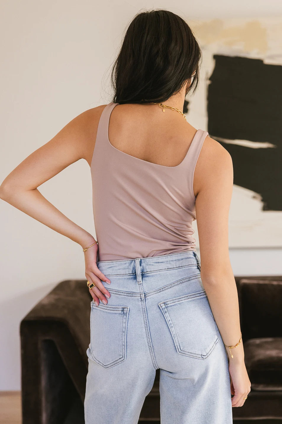 Harper Square Neck Bodysuit in Mauve | Women's Stretchy T-Shirt Bodysuit | Casual & Sexy Outfit for Date Night, Club, or Everyday Wear | FINAL SALE