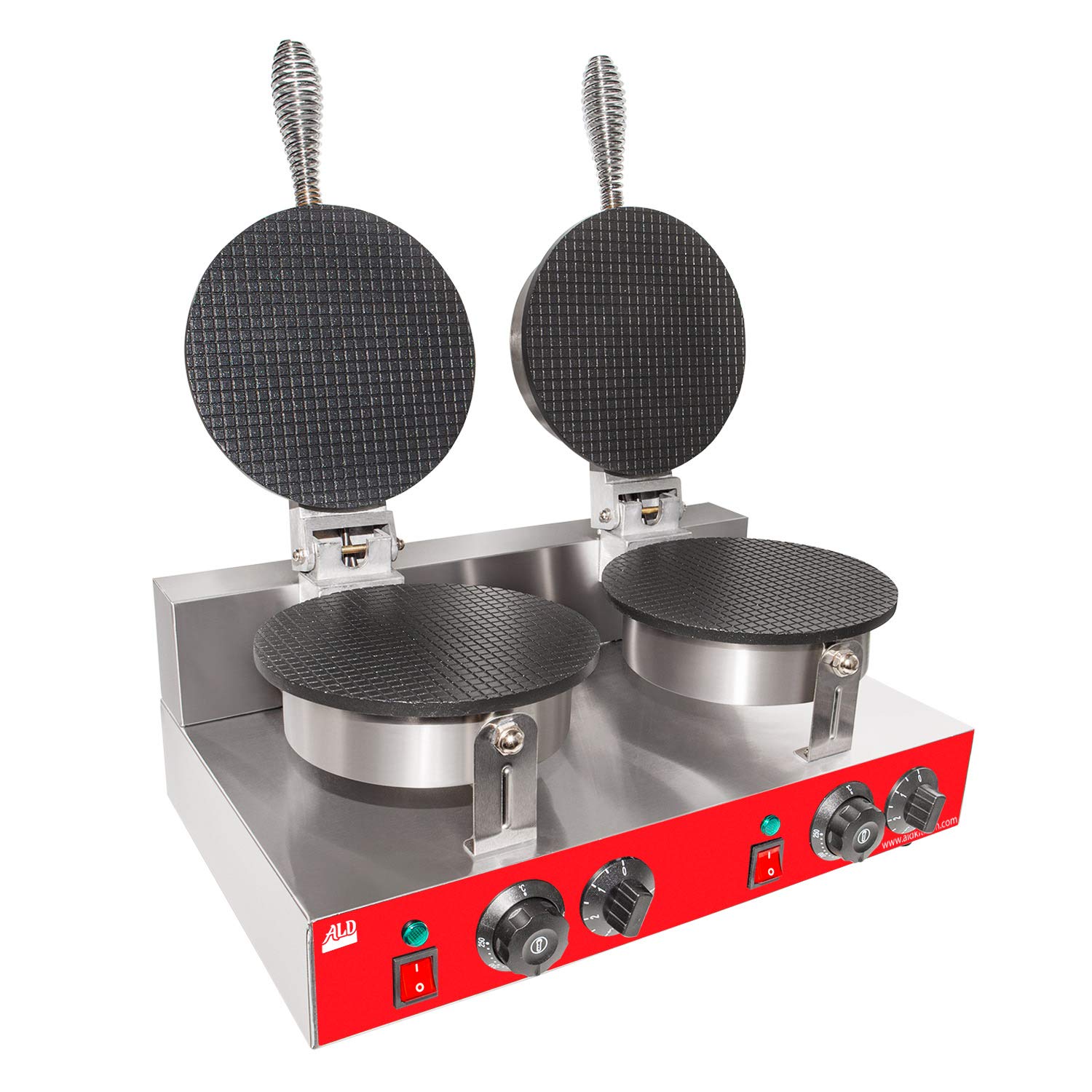 ALDKitchen Commercial Waffle Cone Maker - 2-Head Stainless Steel Nonstick Waffle Roll Machine for Ice Cream Cones | 110V | Perfect for Ice Cream Shops, Bakeries & Dessert Businesses