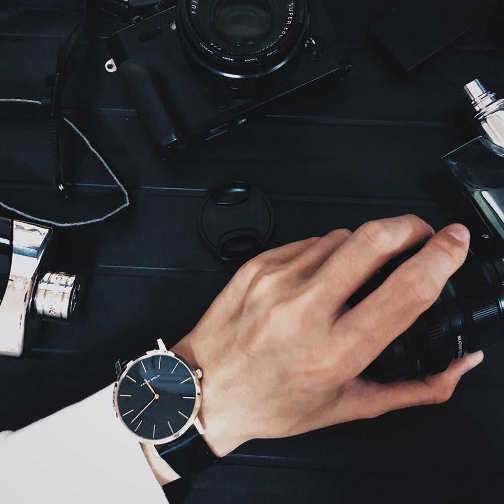 ARIES GOLD URBAN SANTOS G 1022 G BK Black Leather Strap Men's Watch - Luxury Dress Watch for Business & Formal Occasions