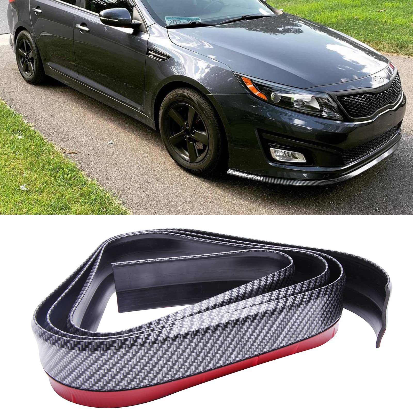 8.2ft/250cm Universal Front Bumper Spoiler - Carbon Fiber Lip Strip Splitter for Cars & Trucks | Enhances Aerodynamics & Sporty Look (Perfect for Racing, Car Shows & Street Performance)