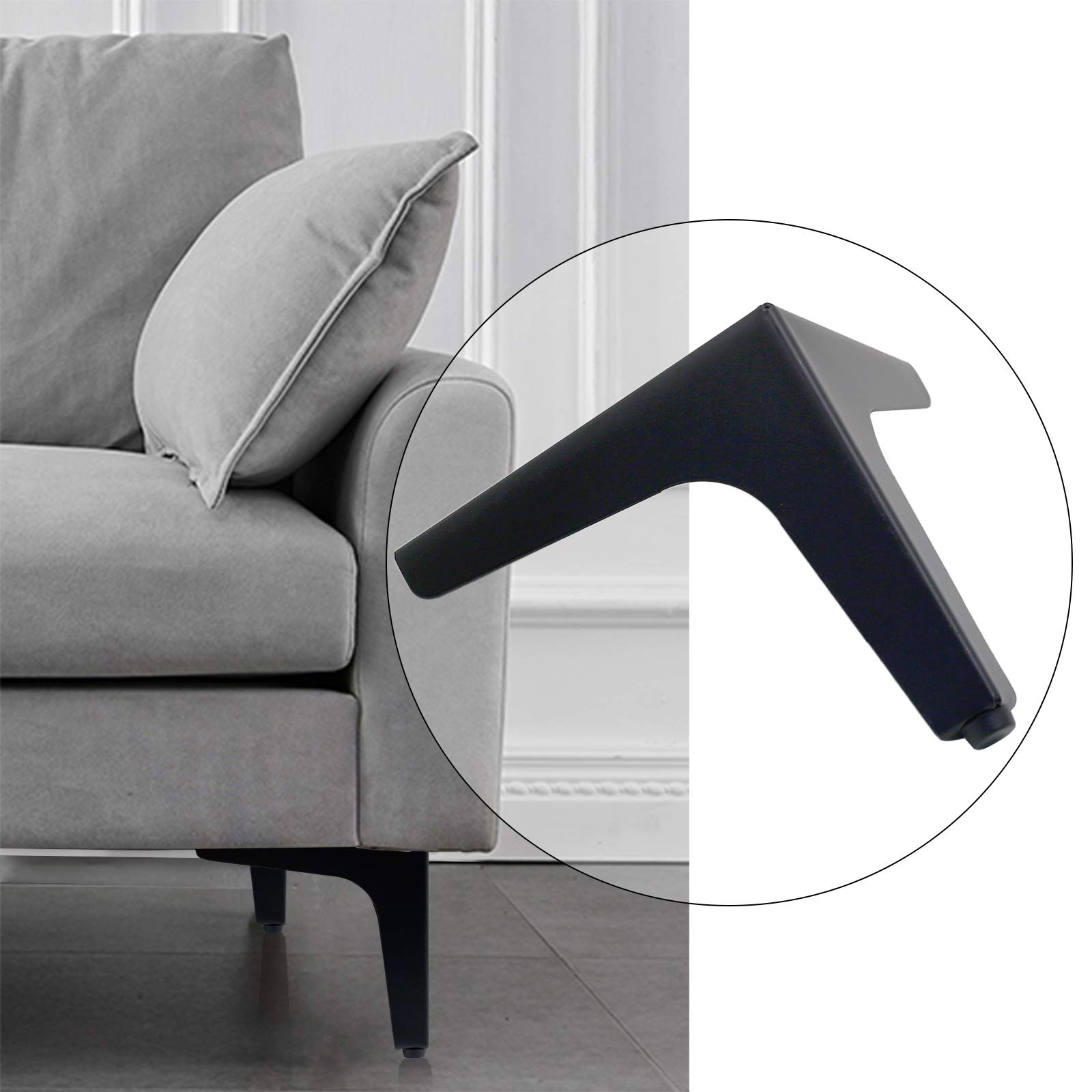 4 Pack 5 Inch Modern Triangle Metal Furniture Legs - Matte Black Sofa Legs for Cabinet, Table, Cupboard & Couch - Perfect for Home Office & Living Room Furniture Upgrade