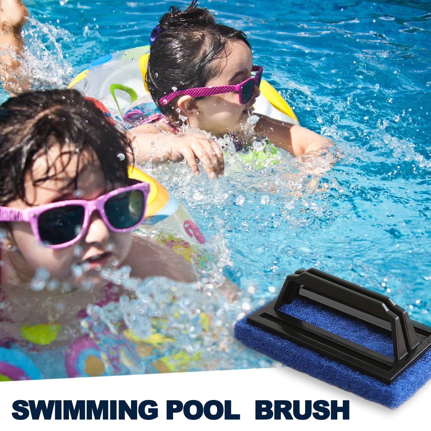 3 Pack Handheld Pool Scrub Brush - Heavy Duty Swimming Pool Cleaning Brush with Sponge Pad for Walls, Tiles, Floors & Steps | Multi-Surface Scrubber for Kitchen, Bathroom Tub & Spas | Perfect for Pool Maintenance, Household Cleaning & Spa Care