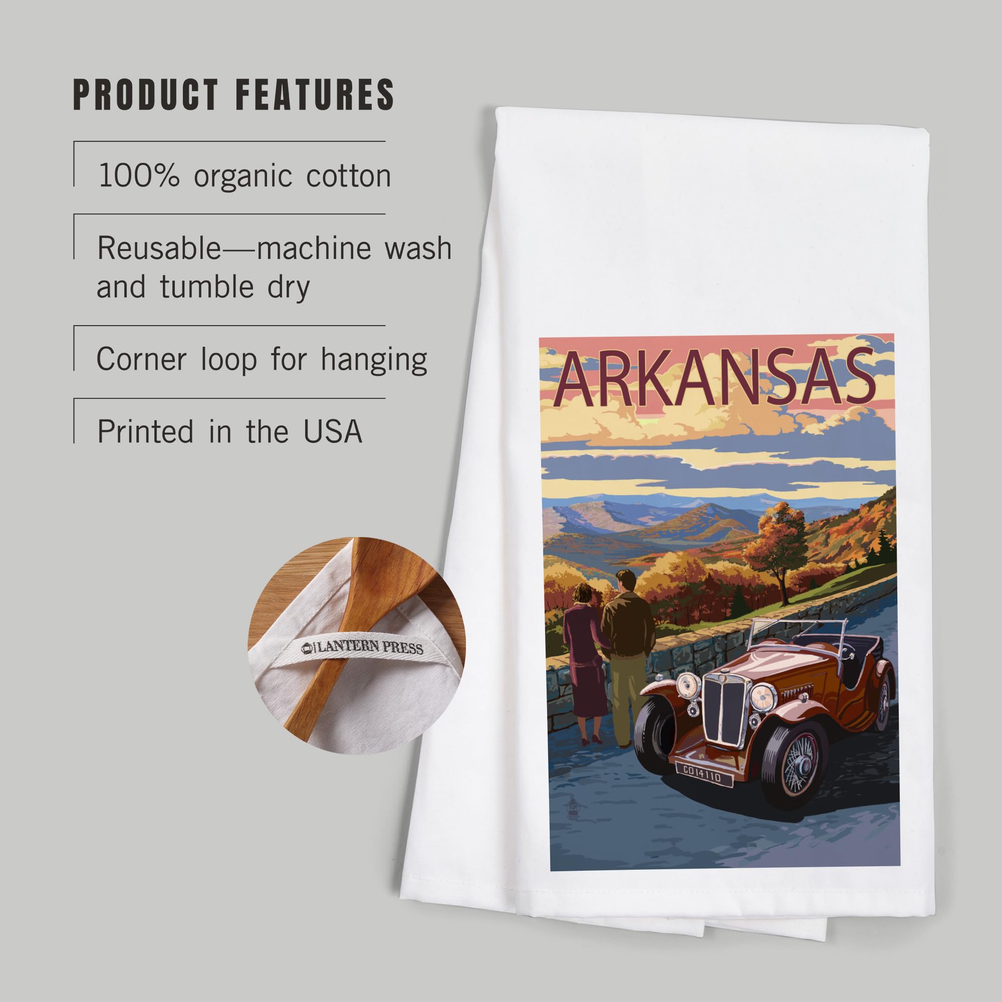 Lantern Press Arkansas Sunset Tea Towel - 100% Cotton Decorative Hand Towel for Kitchen & Home | Perfect for Drying Dishes, Gift Giving & Farmhouse Decor