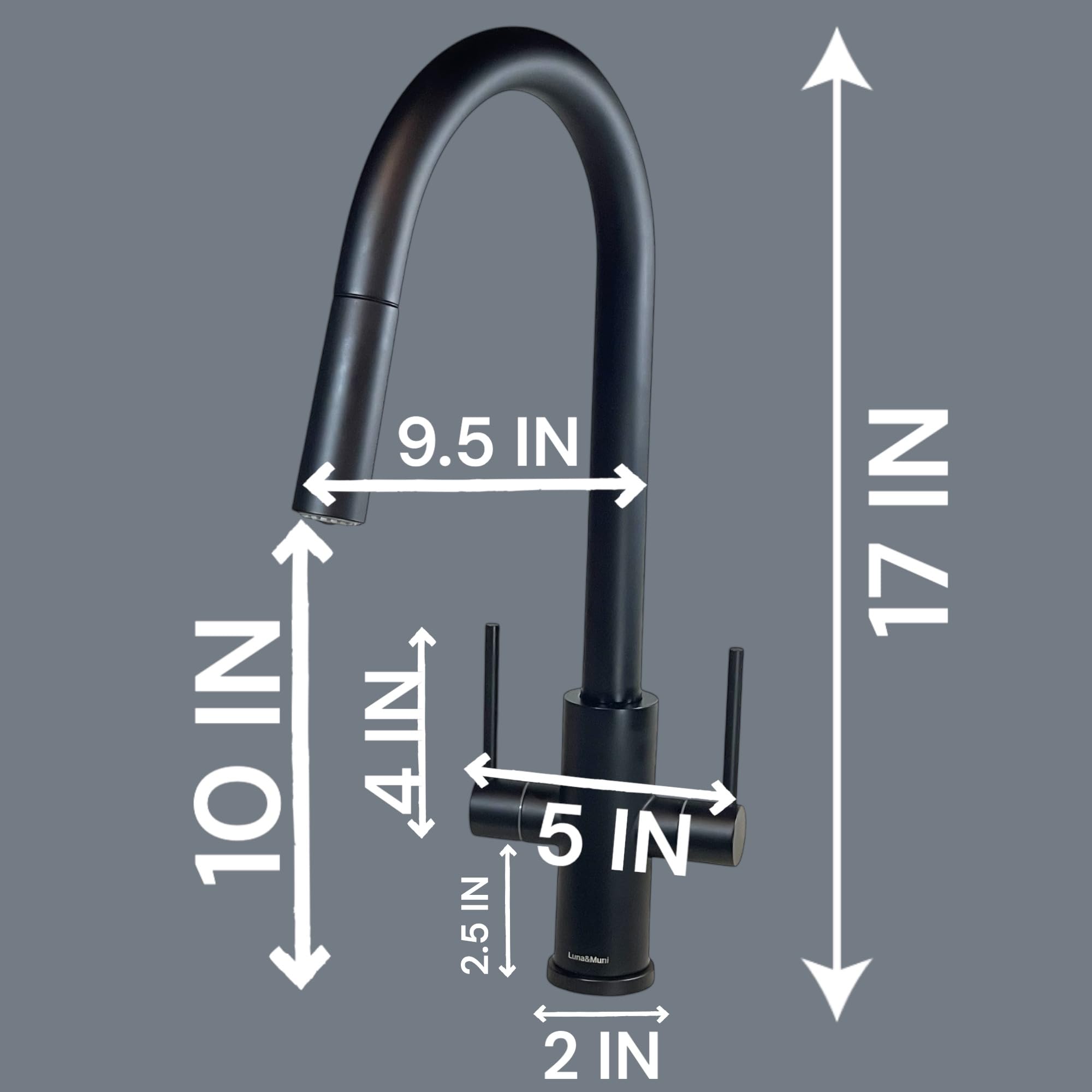 Luna&Muni Matte Black Kitchen Faucet with Pull Down Sprayer - Modern Stainless Steel Sink Faucet for Home, Restaurant & Commercial Use