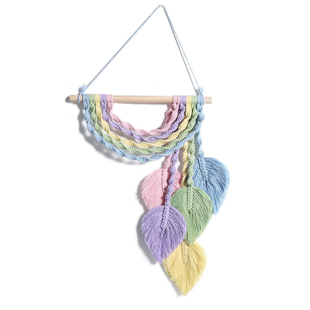 Pastel Rainbow Macrame Tassels Wall Hanging - Boho Home Decor for Bedroom, Nursery & Living Room - Handmade Cotton Tassel Garland for Boho Chic Aesthetic