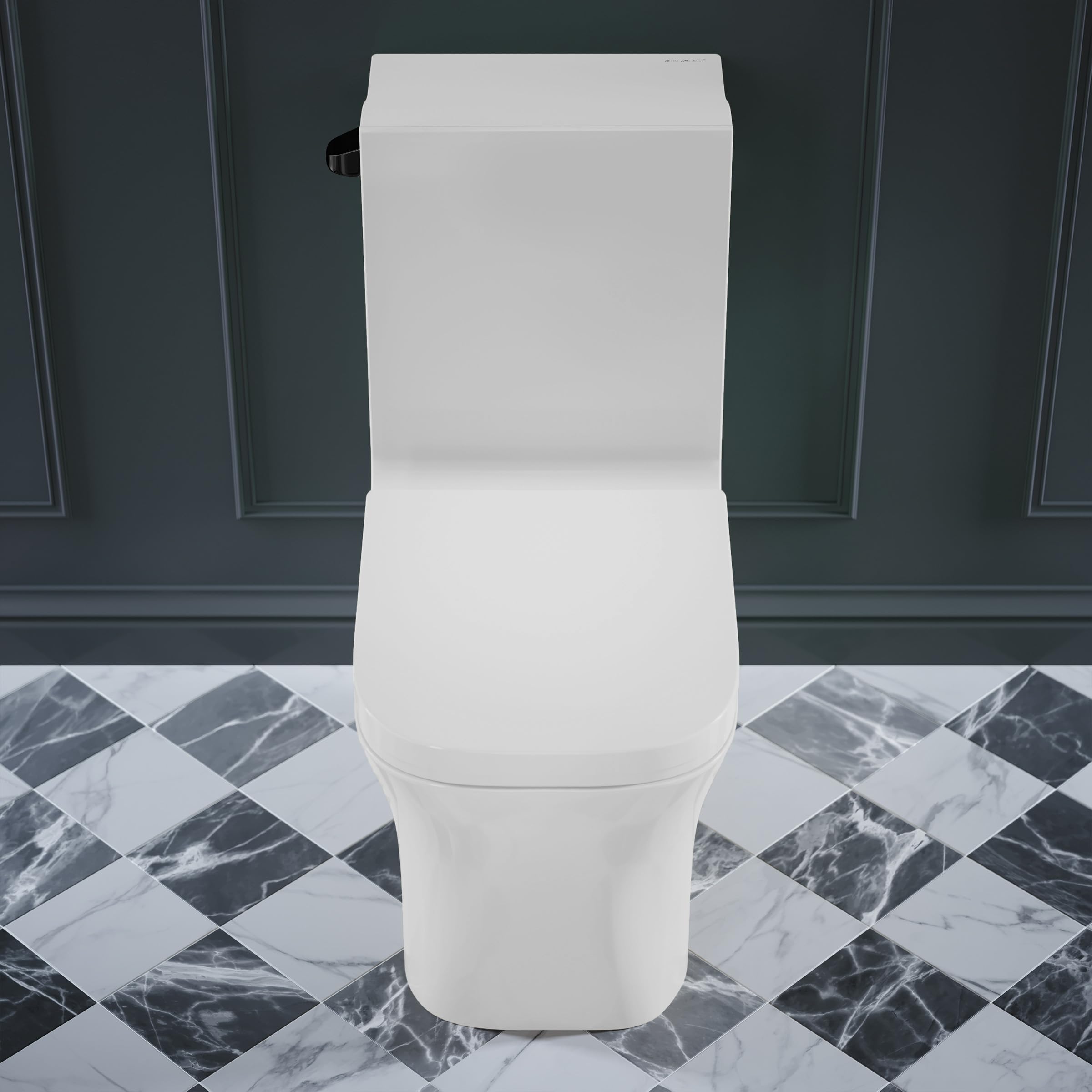 Concorde One-Piece Square Toilet with Side Flush, 1.28 GPF Water Saving Design, Modern Black Hardware - Perfect for Small Bathrooms, Apartments & Contemporary Homes