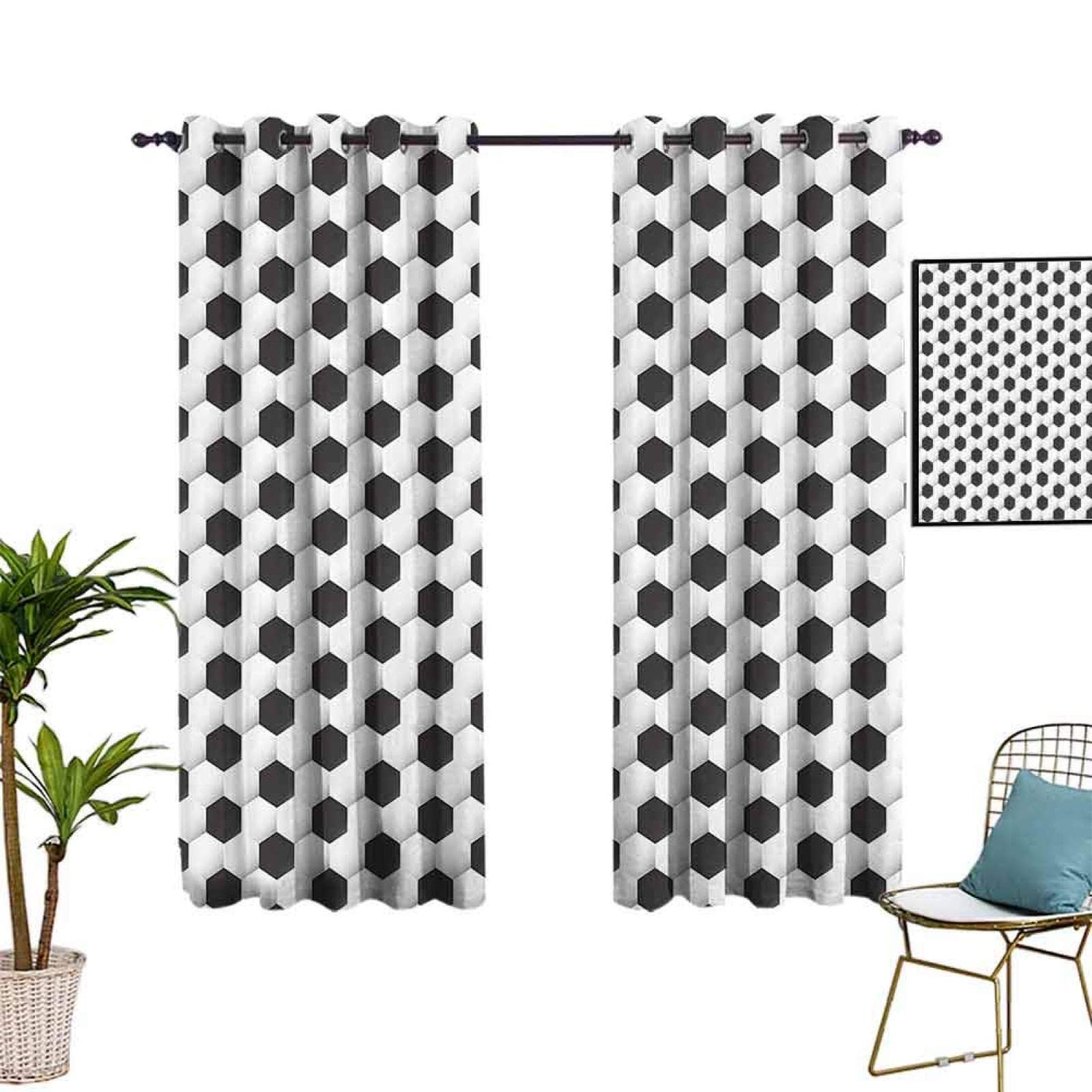 Blackout Soccer Ball Sport Curtains - Black & White Geometric 3D Printed Thermal Insulated Window Drapes (52x84 Inch, 2 Panels) for Bedroom & Living Room - Perfect for Game Rooms, Sports Themed Decor & Light Control