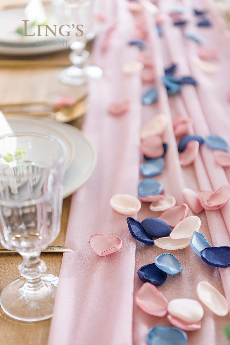 Ling's Moment 200pcs Silk Rose Petals - Dusty Rose & Navy Blue Wedding Decor for Aisle, Flower Girl Baskets, Table Centerpieces | Artificial Flower Petals for Romantic Ceremonies & Special Events