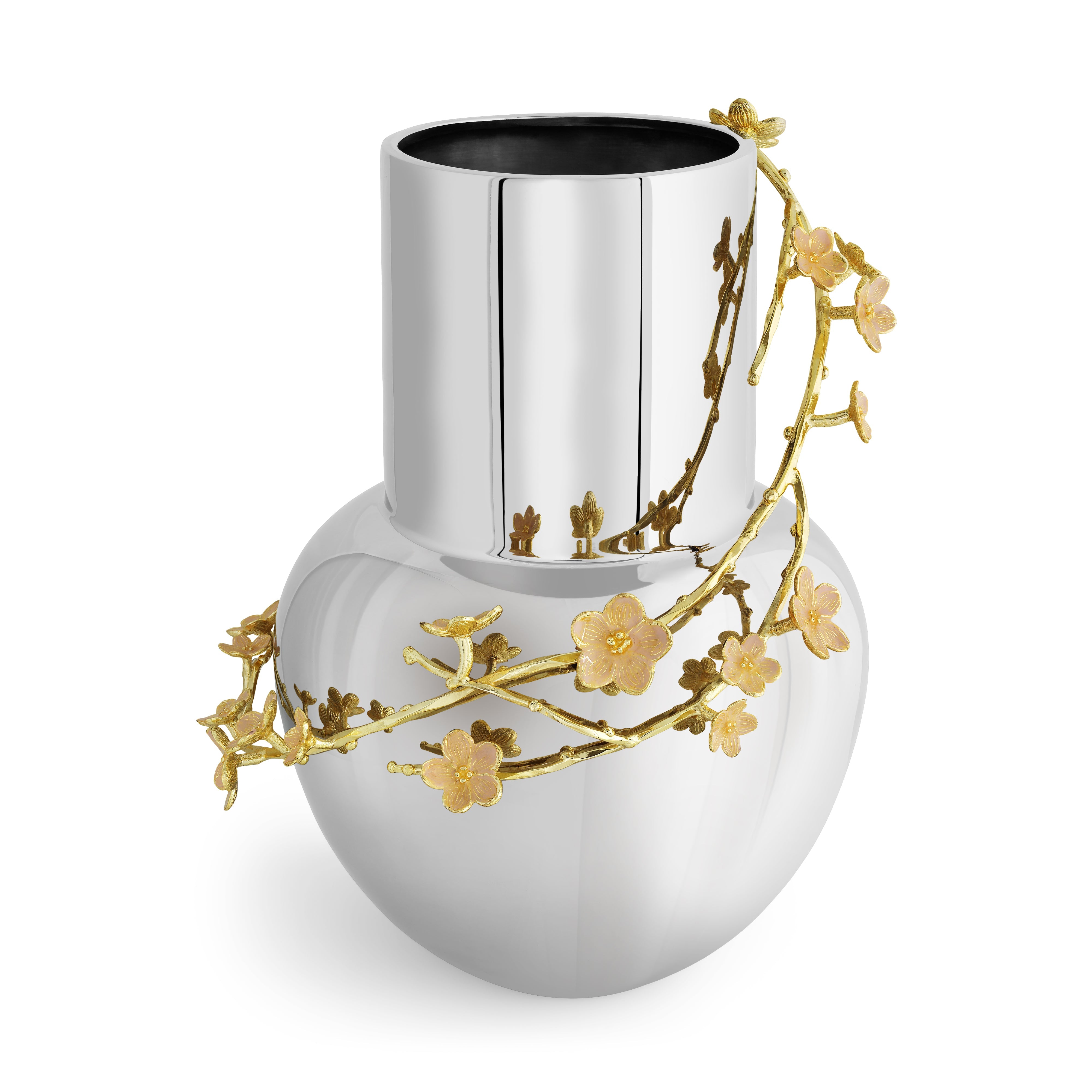 Elegant Silver Cherry Blossom Vase - Handcrafted Floral Decor for Home, Wedding & Spring Table Centerpiece
