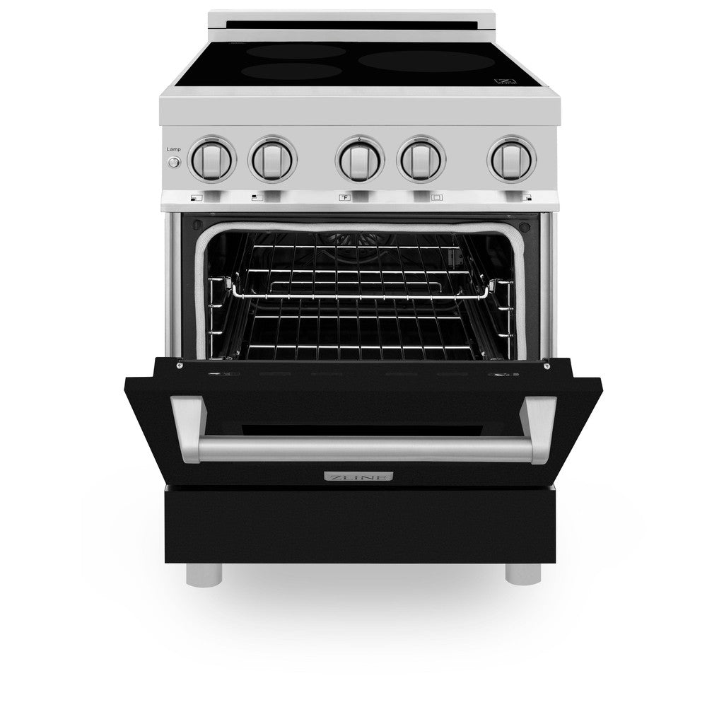 ZLINE 24 Inch 2.8 Cu. Ft. Stainless Steel Induction Range with 4-Element Cooktop & Electric Oven - Black Matte Door (RAIND BLM 24) | Perfect for Modern Kitchens, Home Chefs & Small Spaces